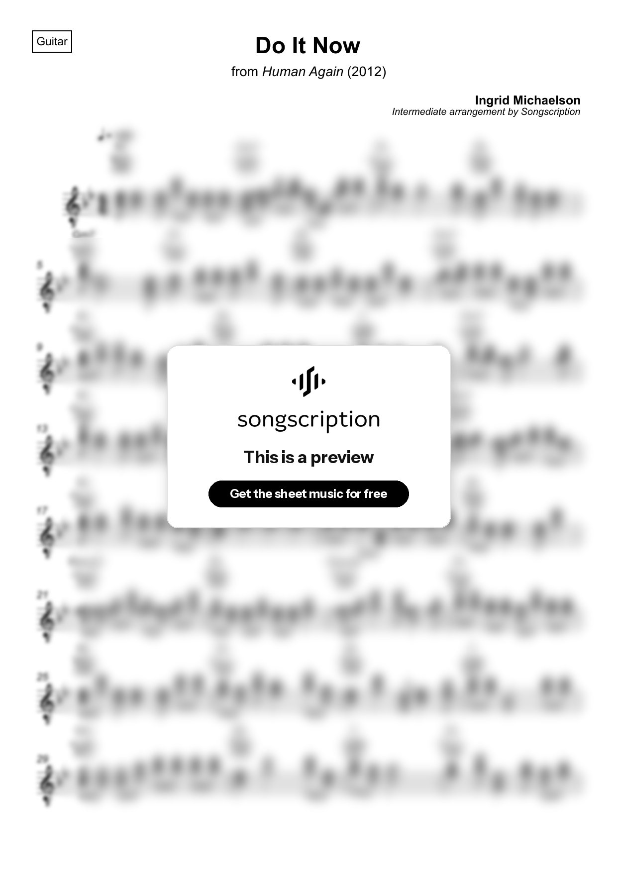 Intermediate Acoustic Guitar Sheet Music for "Do It Now" by Ingrid Michaelson