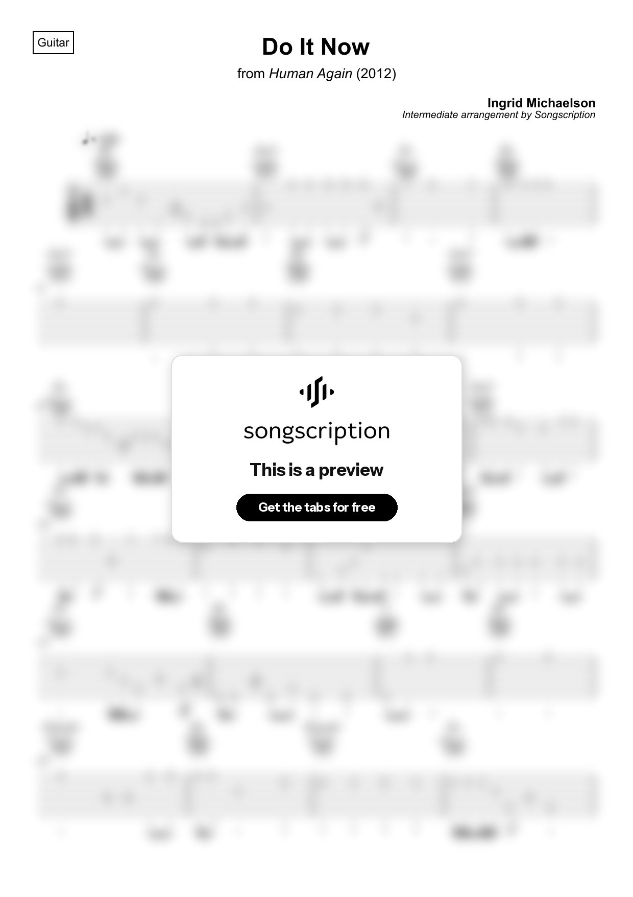 Intermediate Acoustic Guitar Tabs for "Do It Now" by Ingrid Michaelson