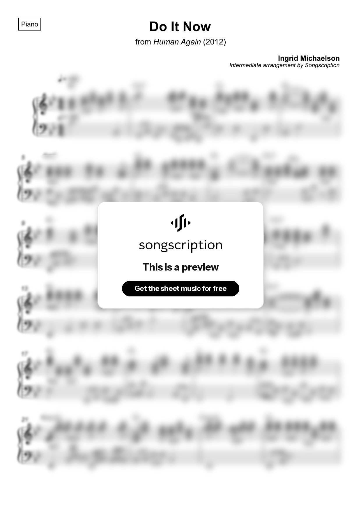 Intermediate Piano Sheet Music for "Do It Now" by Ingrid Michaelson