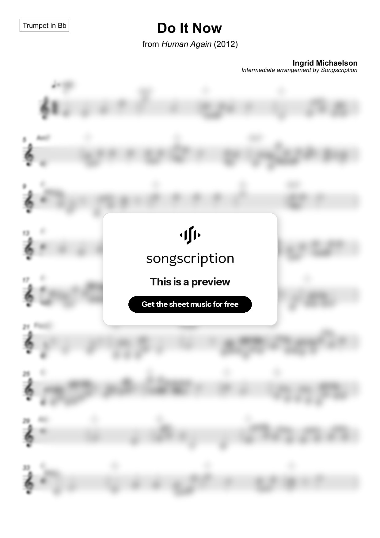 Intermediate Trumpet Sheet Music for "Do It Now" by Ingrid Michaelson