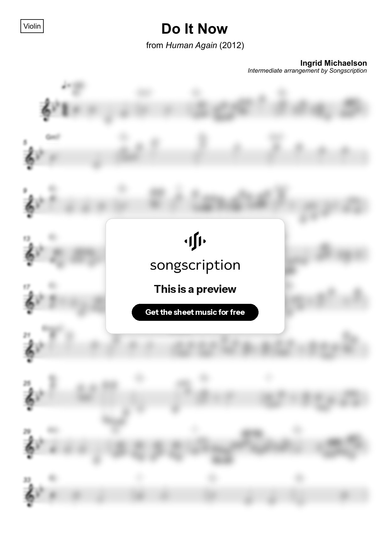 Intermediate Violin Sheet Music for "Do It Now" by Ingrid Michaelson