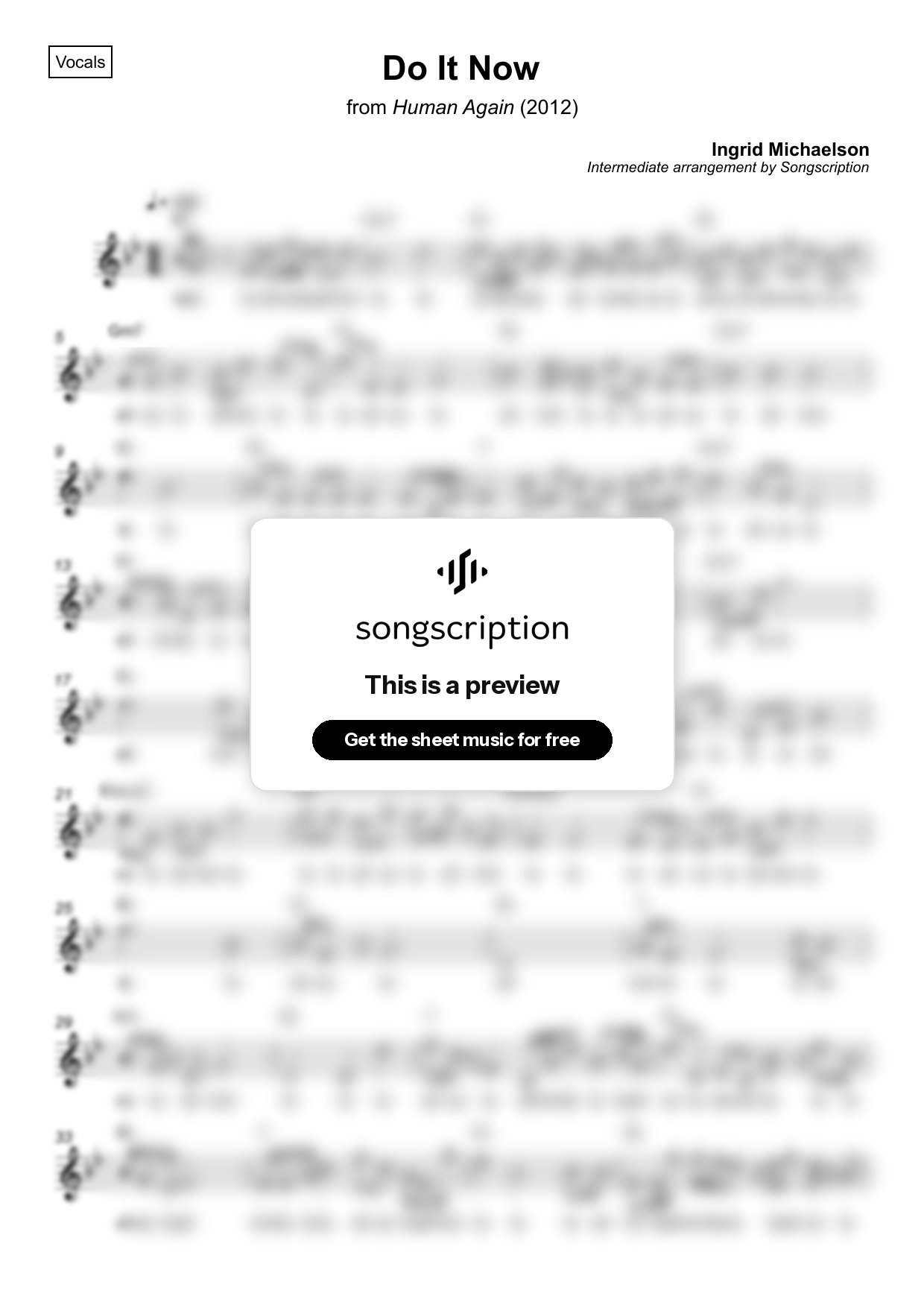 Intermediate Vocals Sheet Music for "Do It Now" by Ingrid Michaelson