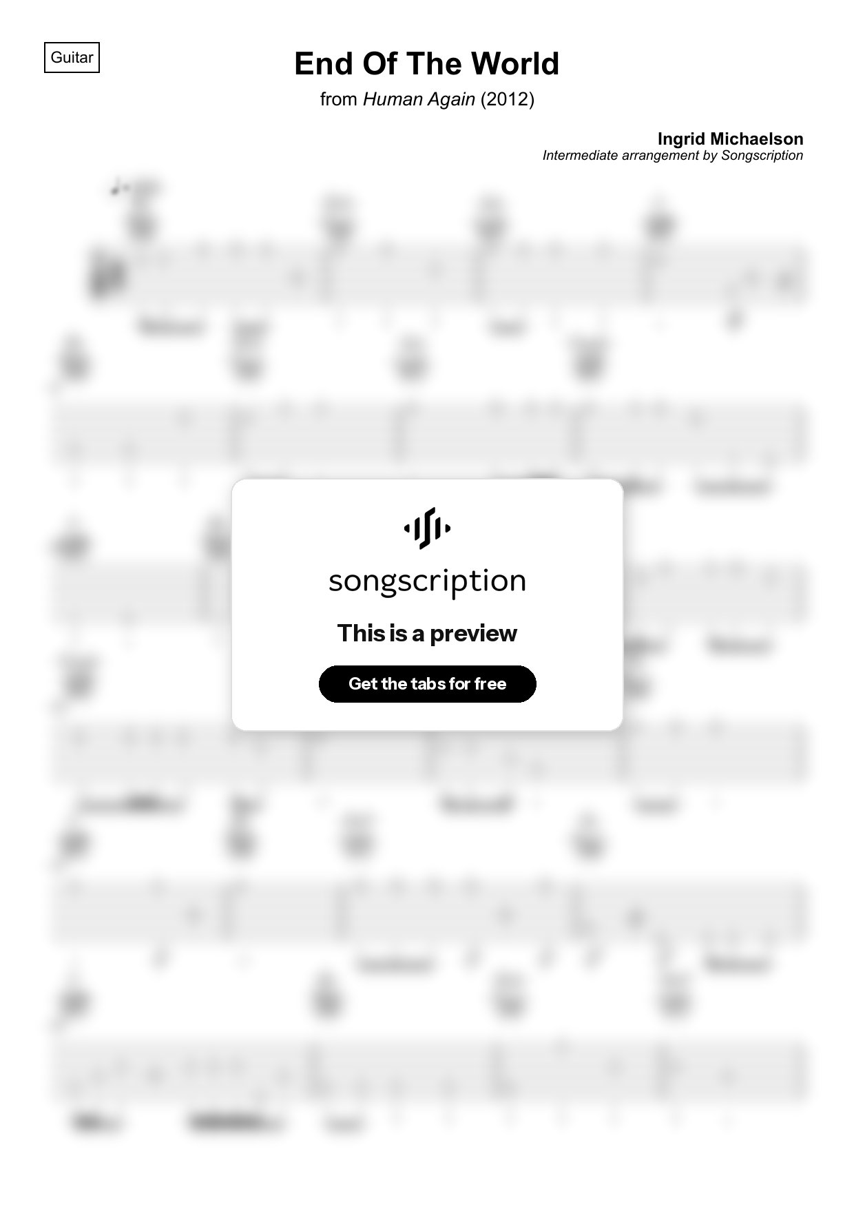 Intermediate Acoustic Guitar Tabs for "End Of The World" by Ingrid Michaelson