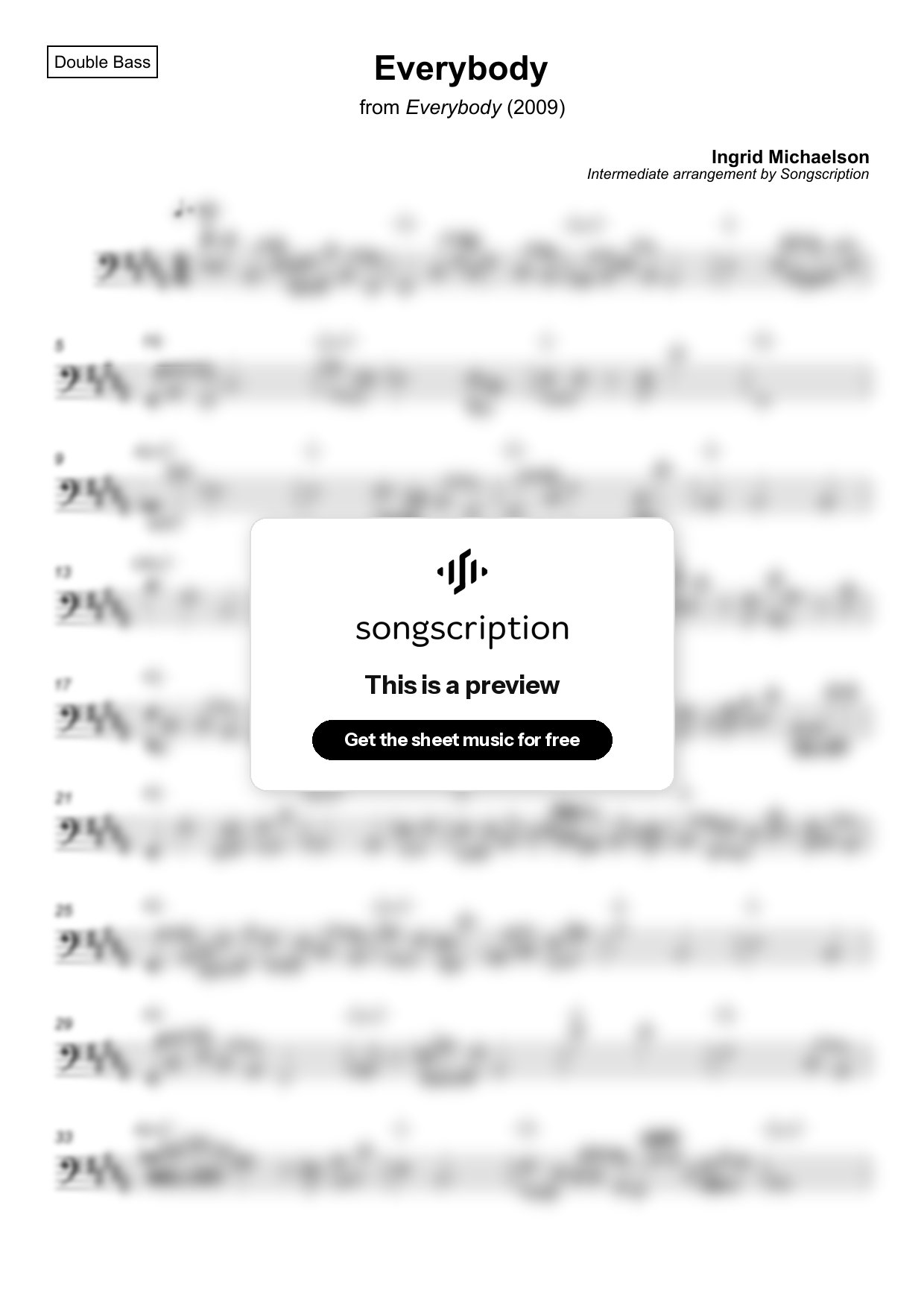Intermediate Double Bass Sheet Music for "Everybody" by Ingrid Michaelson