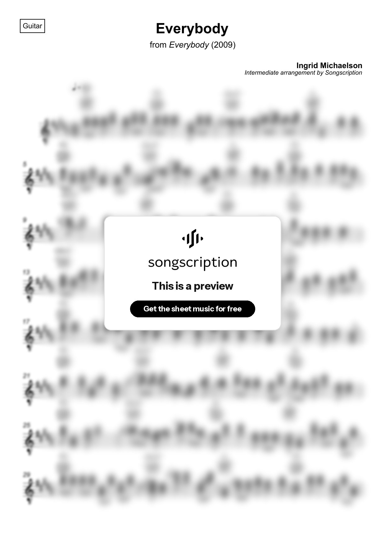 Intermediate Acoustic Guitar Sheet Music for "Everybody" by Ingrid Michaelson