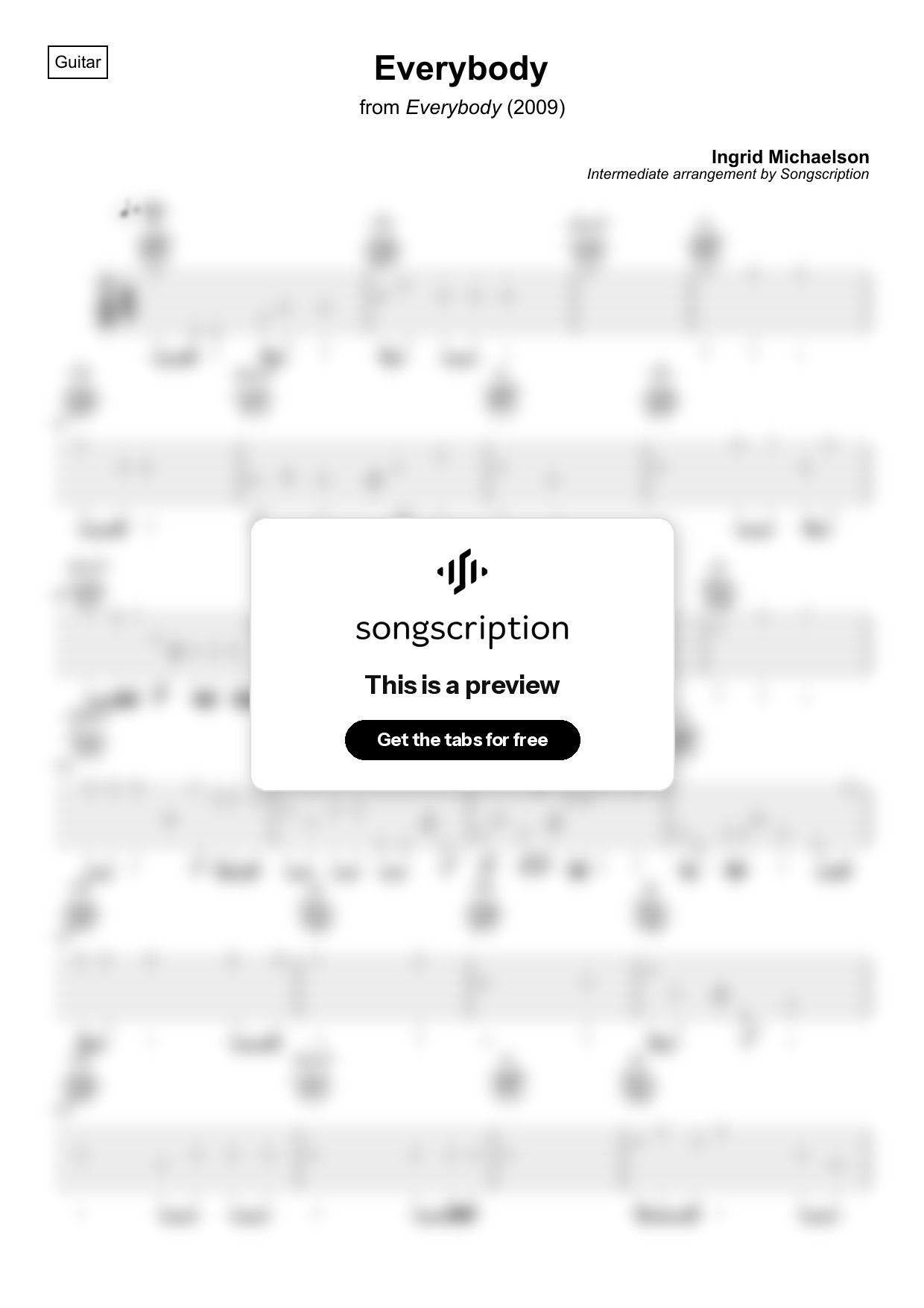 Intermediate Acoustic Guitar Tabs for "Everybody" by Ingrid Michaelson