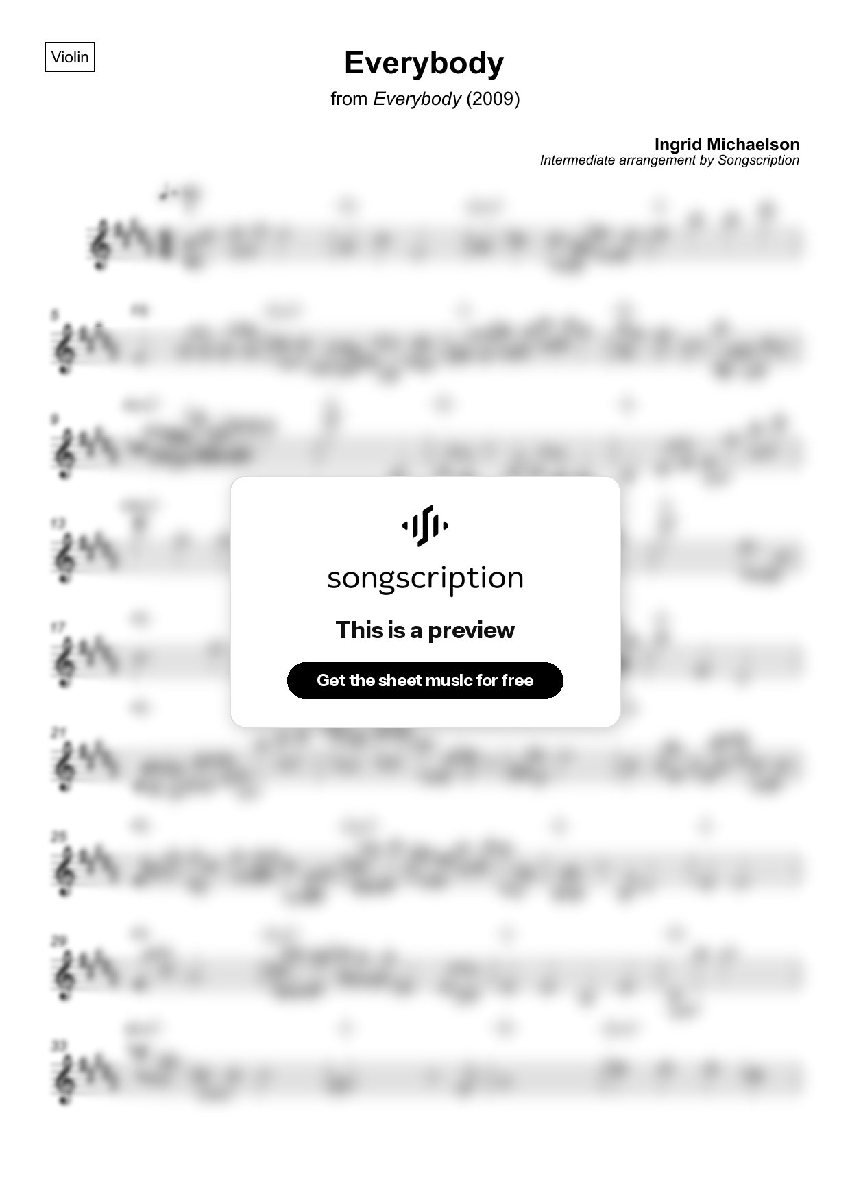 Intermediate Violin Sheet Music for "Everybody" by Ingrid Michaelson