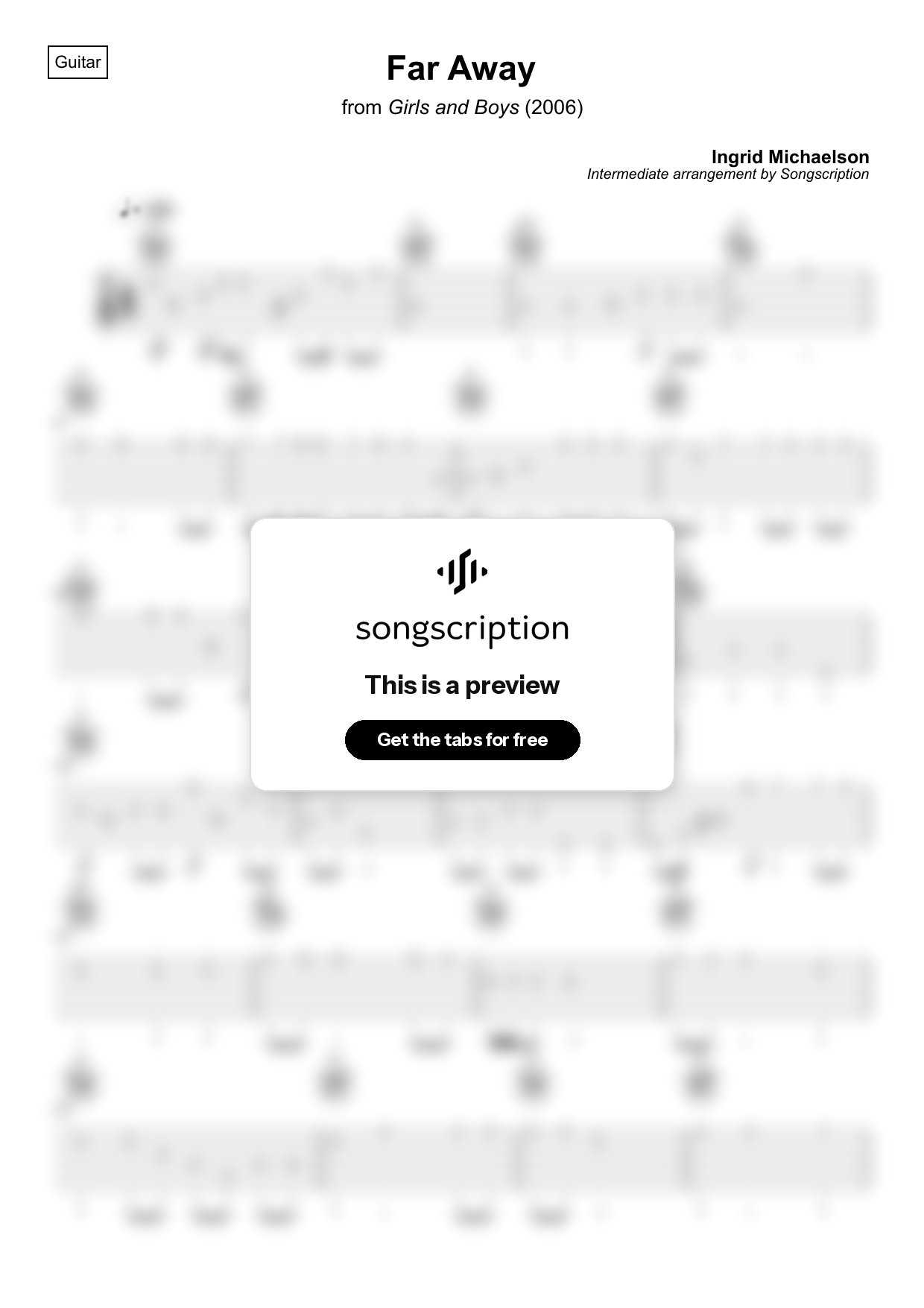 Intermediate Acoustic Guitar Tabs for "Far Away" by Ingrid Michaelson