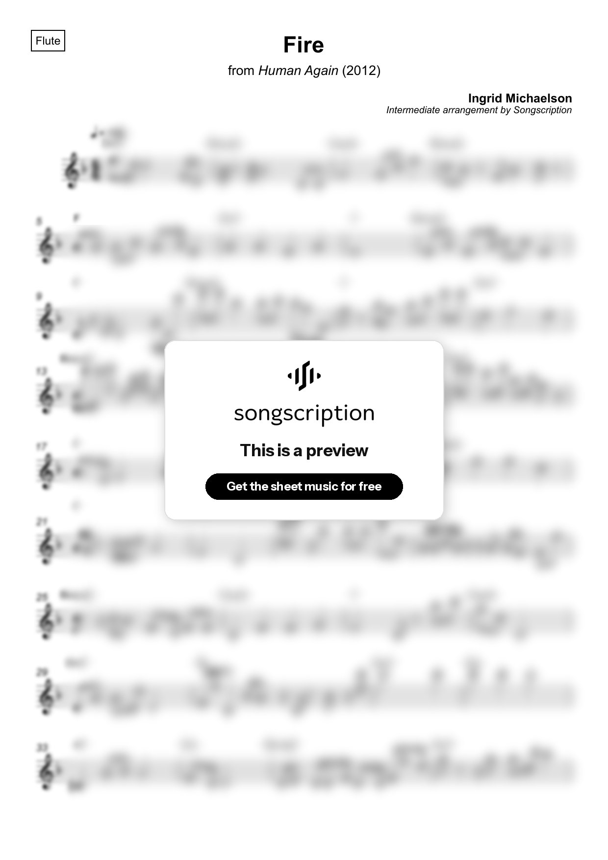 Intermediate Flute Sheet Music for "Fire" by Ingrid Michaelson