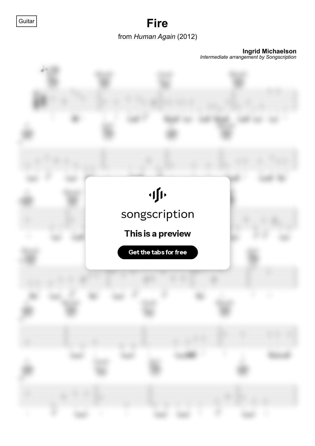 Intermediate Acoustic Guitar Tabs for "Fire" by Ingrid Michaelson