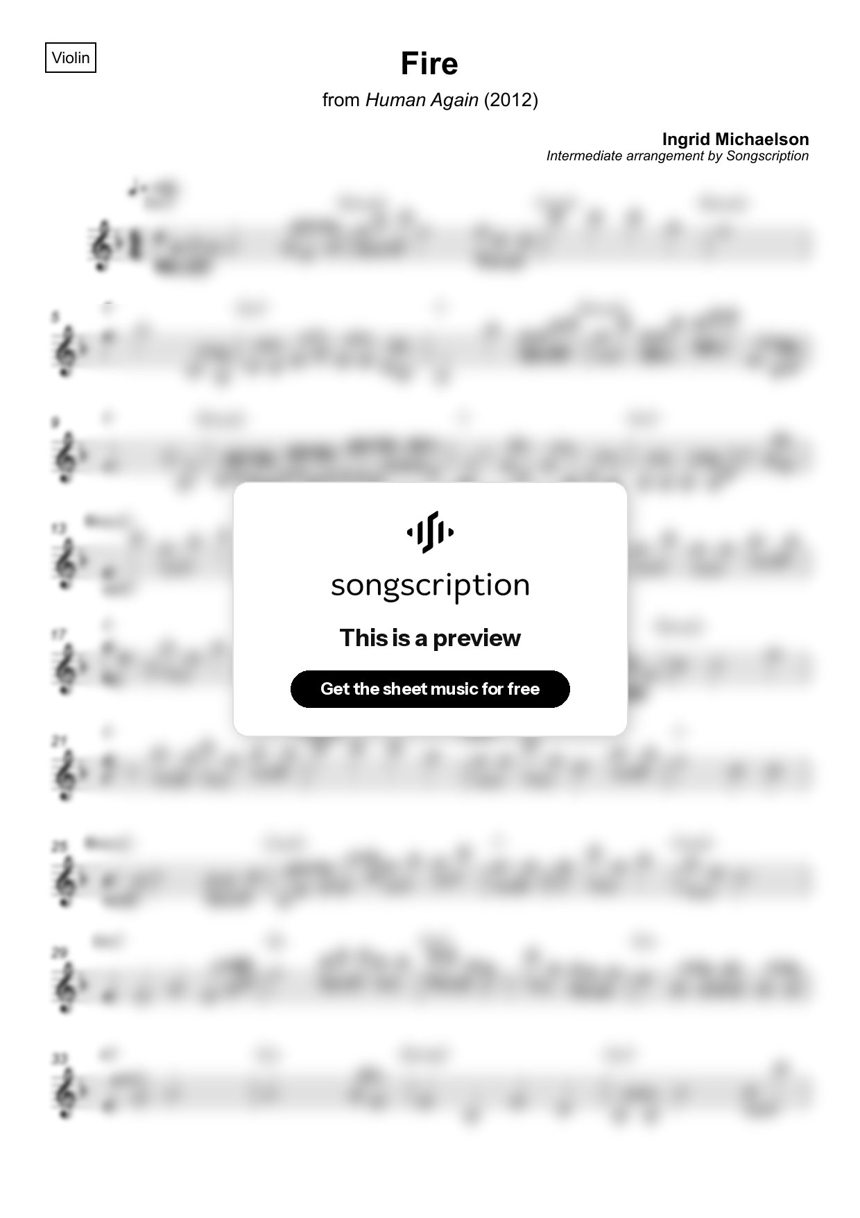Intermediate Violin Sheet Music for "Fire" by Ingrid Michaelson