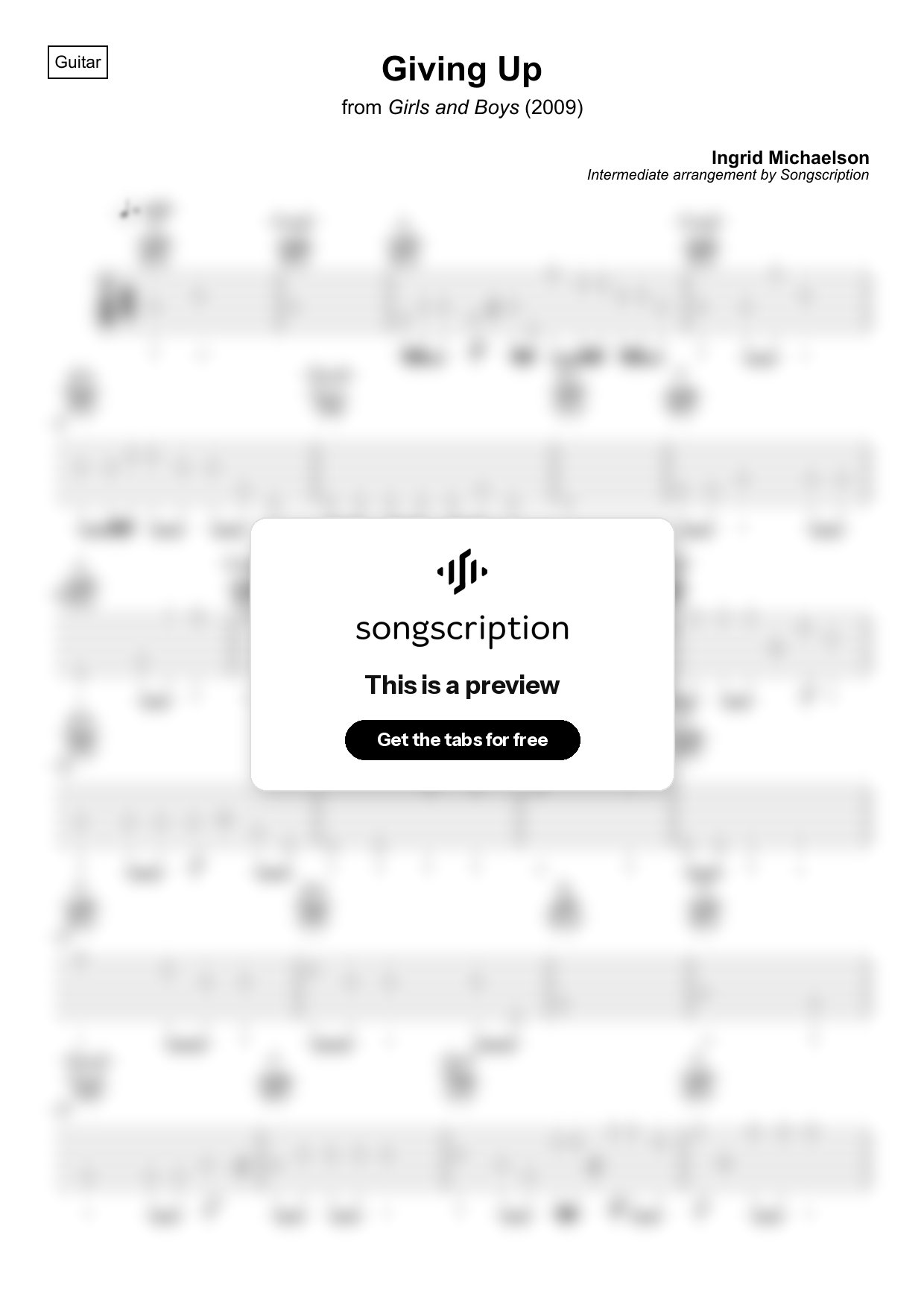 Intermediate Acoustic Guitar Tabs for "Giving Up" by Ingrid Michaelson