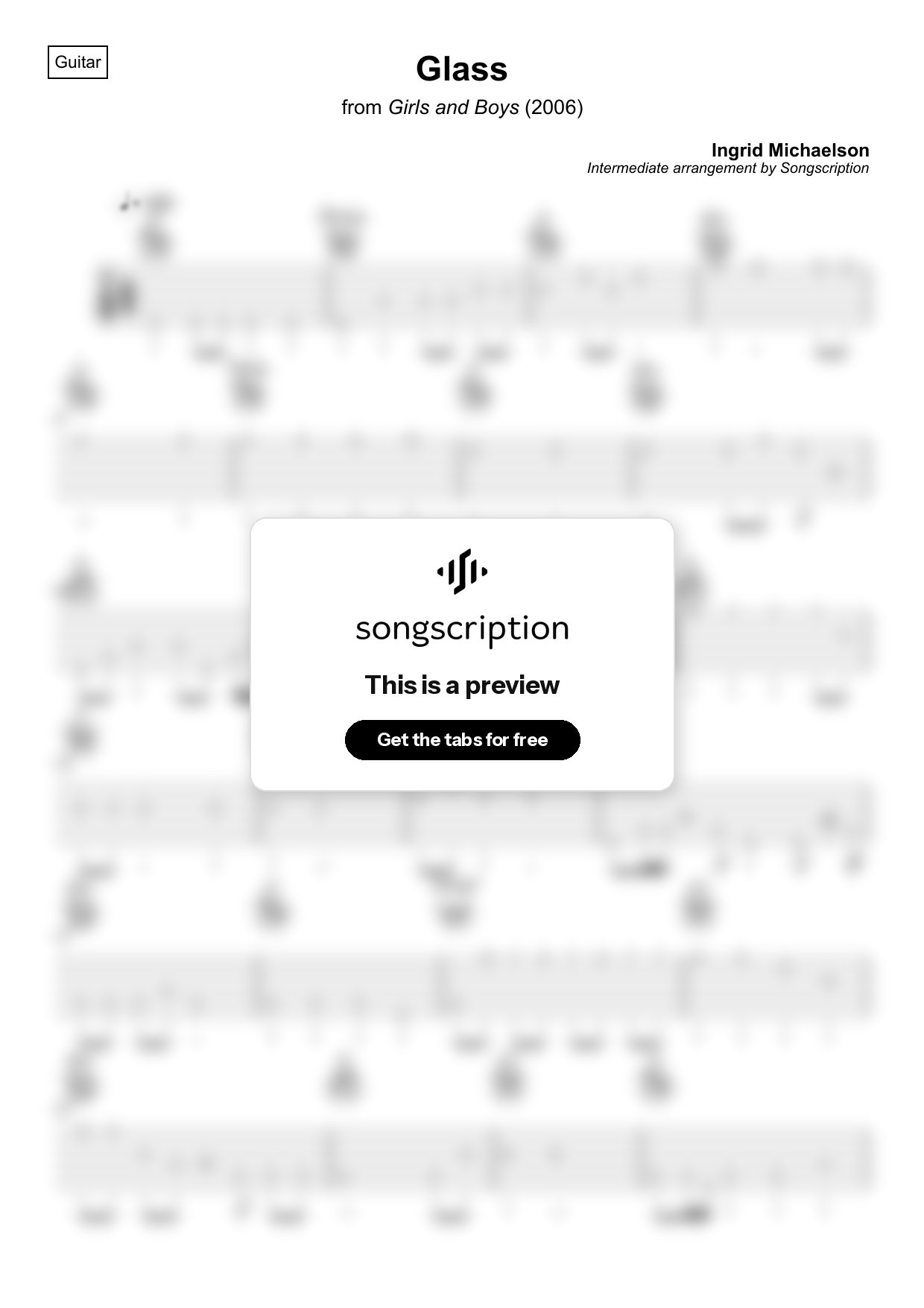 Intermediate Acoustic Guitar Tabs for "Glass" by Ingrid Michaelson