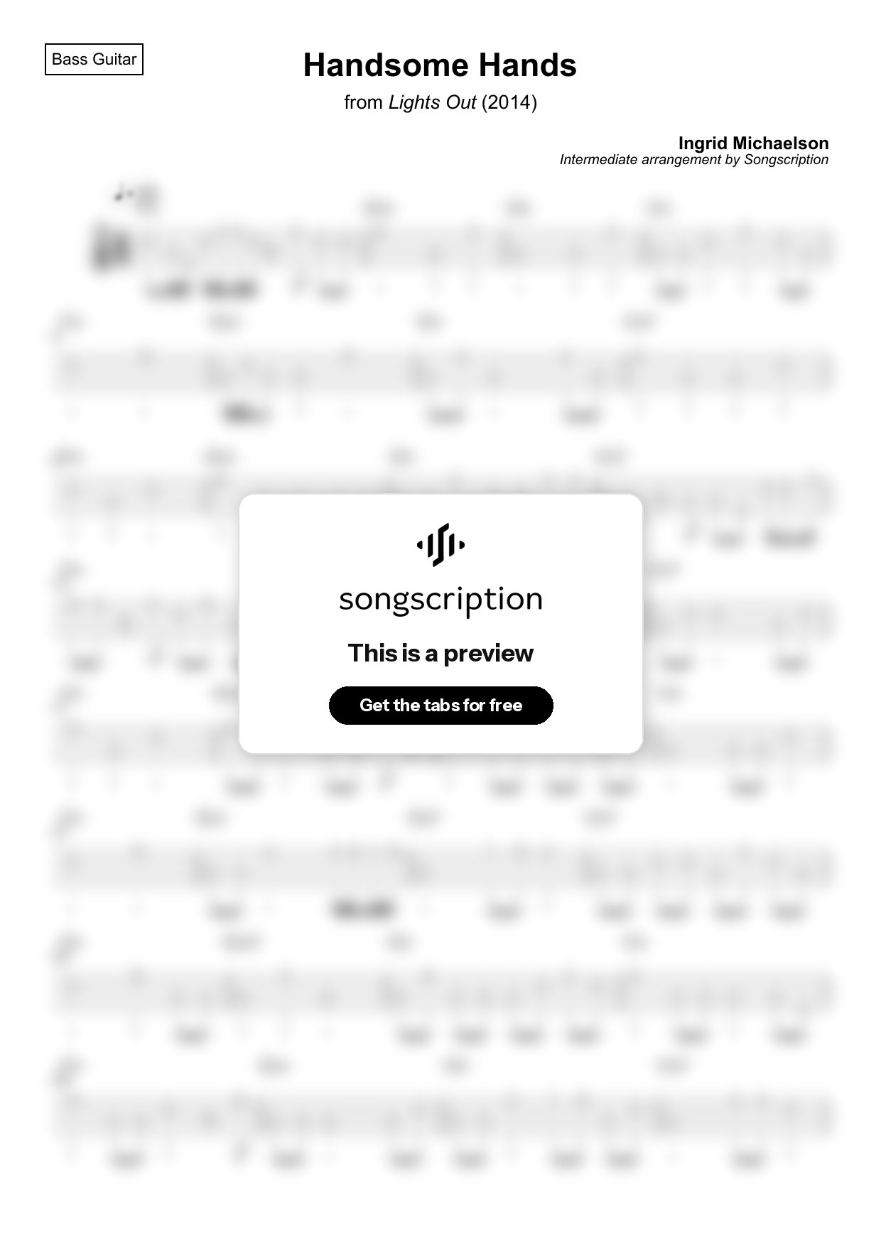Intermediate Bass Guitar Tabs for "Handsome Hands" by Ingrid Michaelson