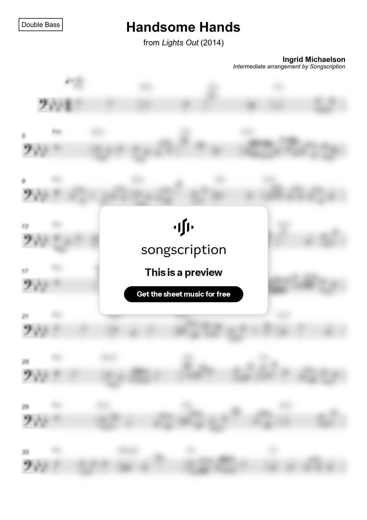 Intermediate Double Bass Sheet Music for "Handsome Hands" by Ingrid Michaelson