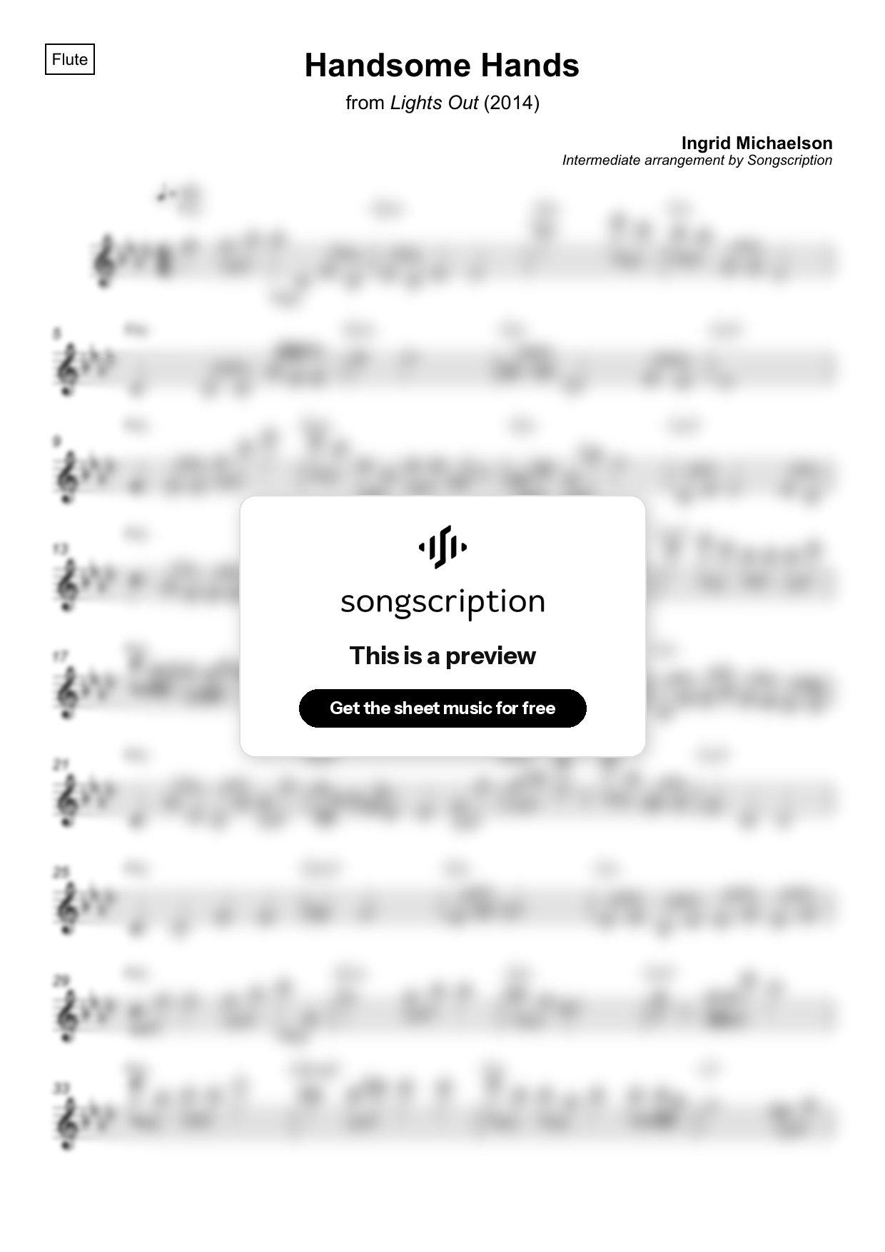 Intermediate Flute Sheet Music for "Handsome Hands" by Ingrid Michaelson