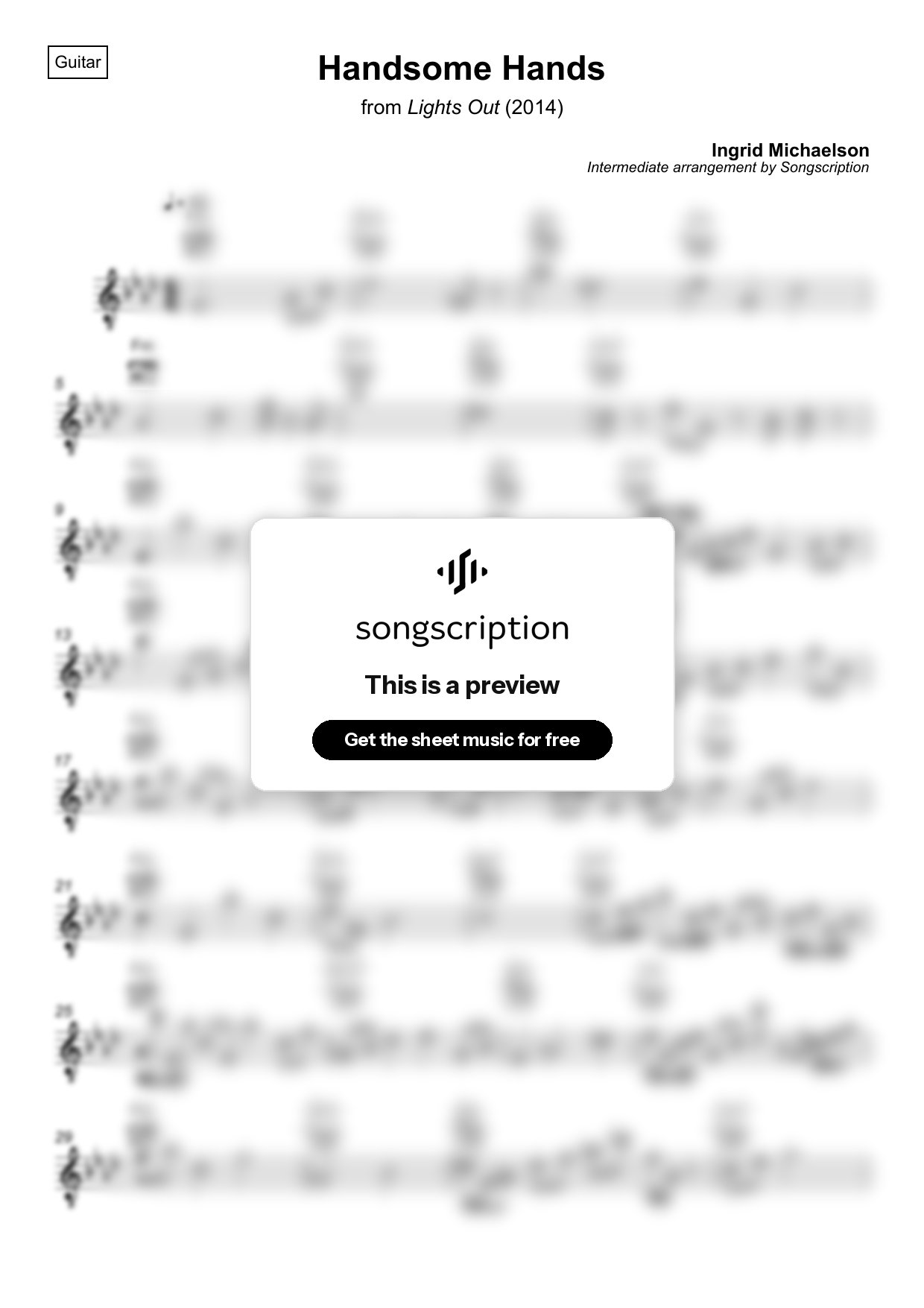 Intermediate Acoustic Guitar Sheet Music for "Handsome Hands" by Ingrid Michaelson