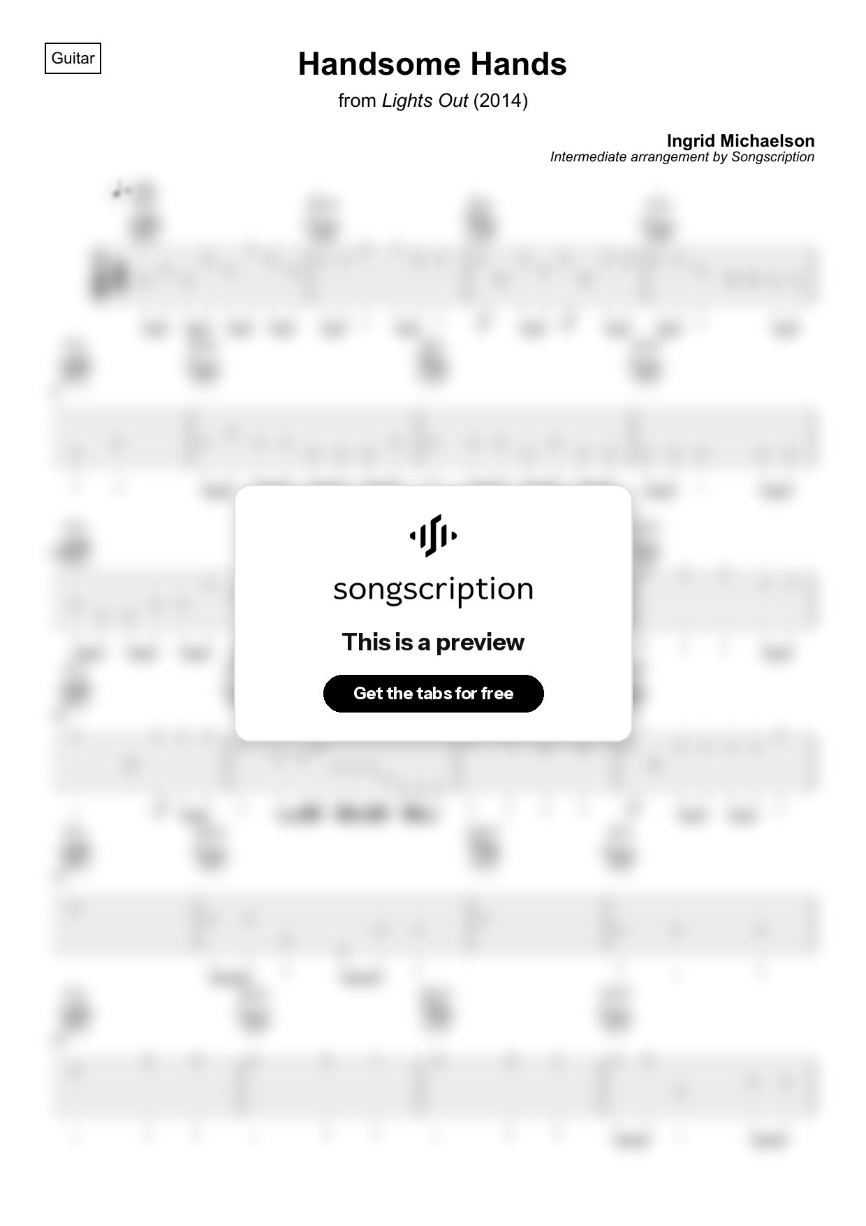 Intermediate Acoustic Guitar Tabs for "Handsome Hands" by Ingrid Michaelson