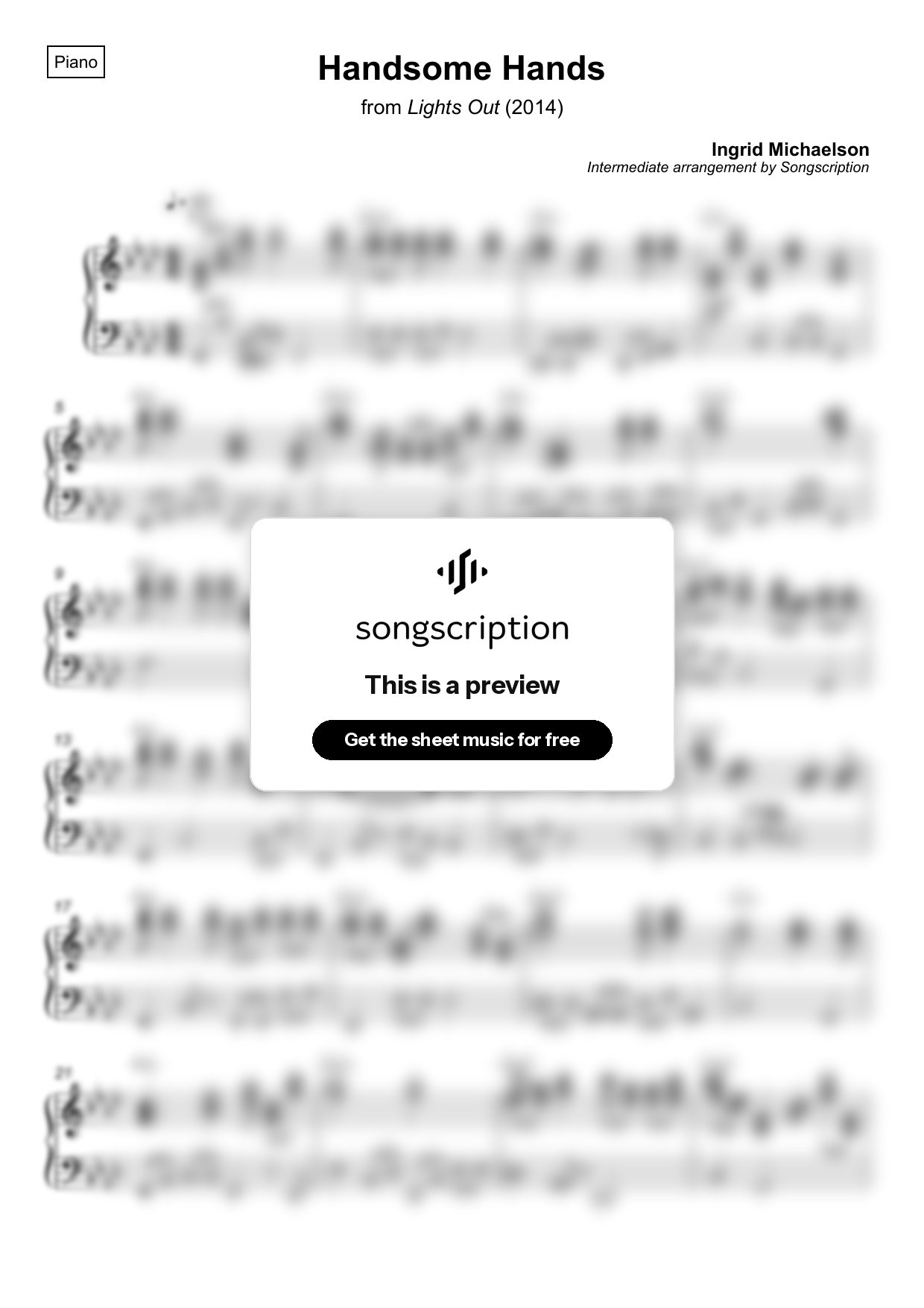Intermediate Piano Sheet Music for "Handsome Hands" by Ingrid Michaelson
