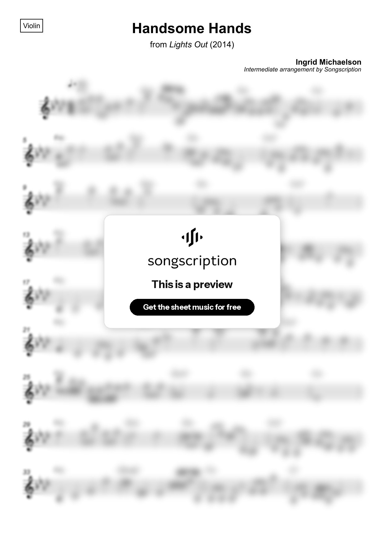 Intermediate Violin Sheet Music for "Handsome Hands" by Ingrid Michaelson