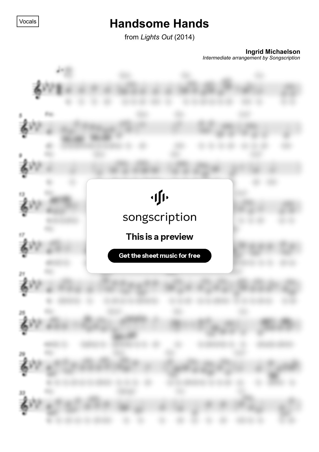 Intermediate Vocals Sheet Music for "Handsome Hands" by Ingrid Michaelson
