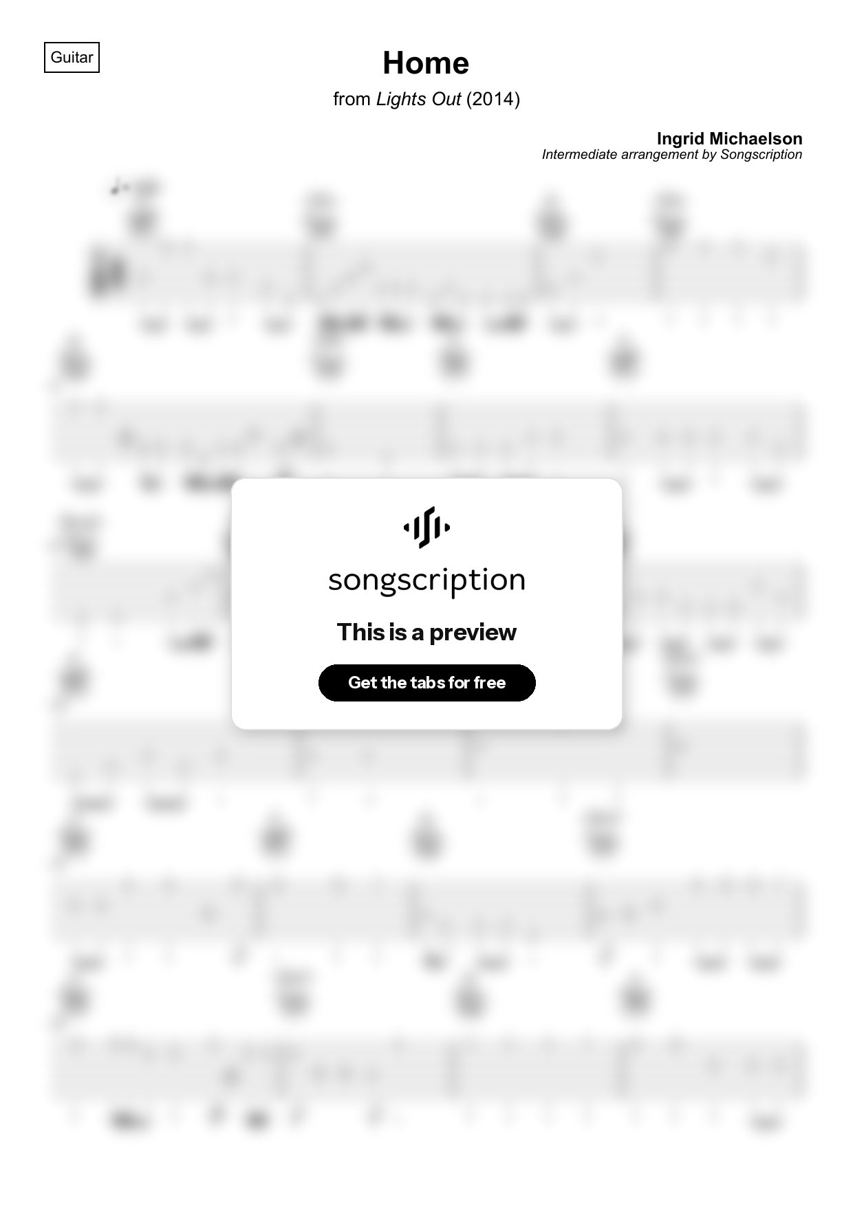 Intermediate Acoustic Guitar Tabs for "Home" by Ingrid Michaelson