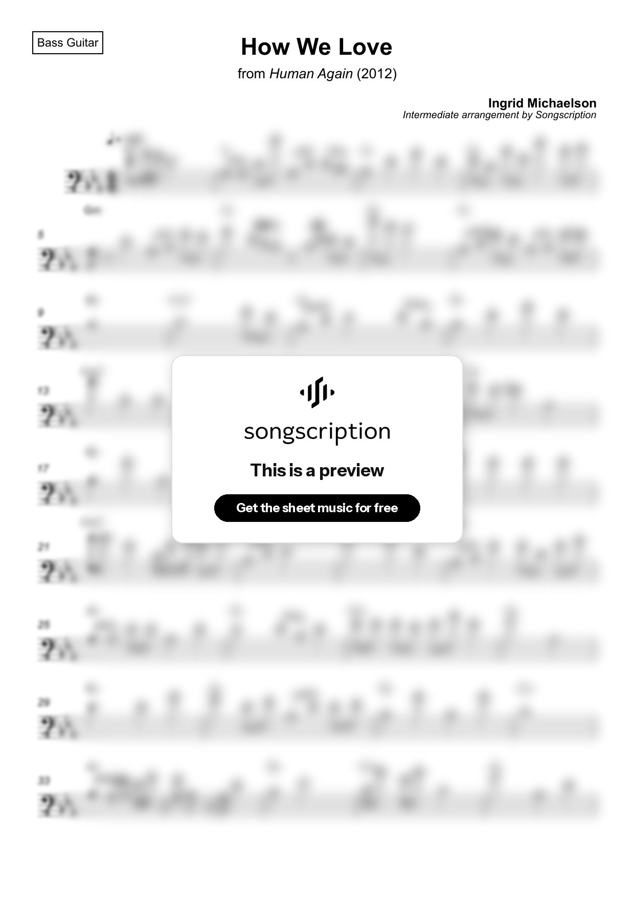 Intermediate Bass Guitar Sheet Music for "How We Love" by Ingrid Michaelson
