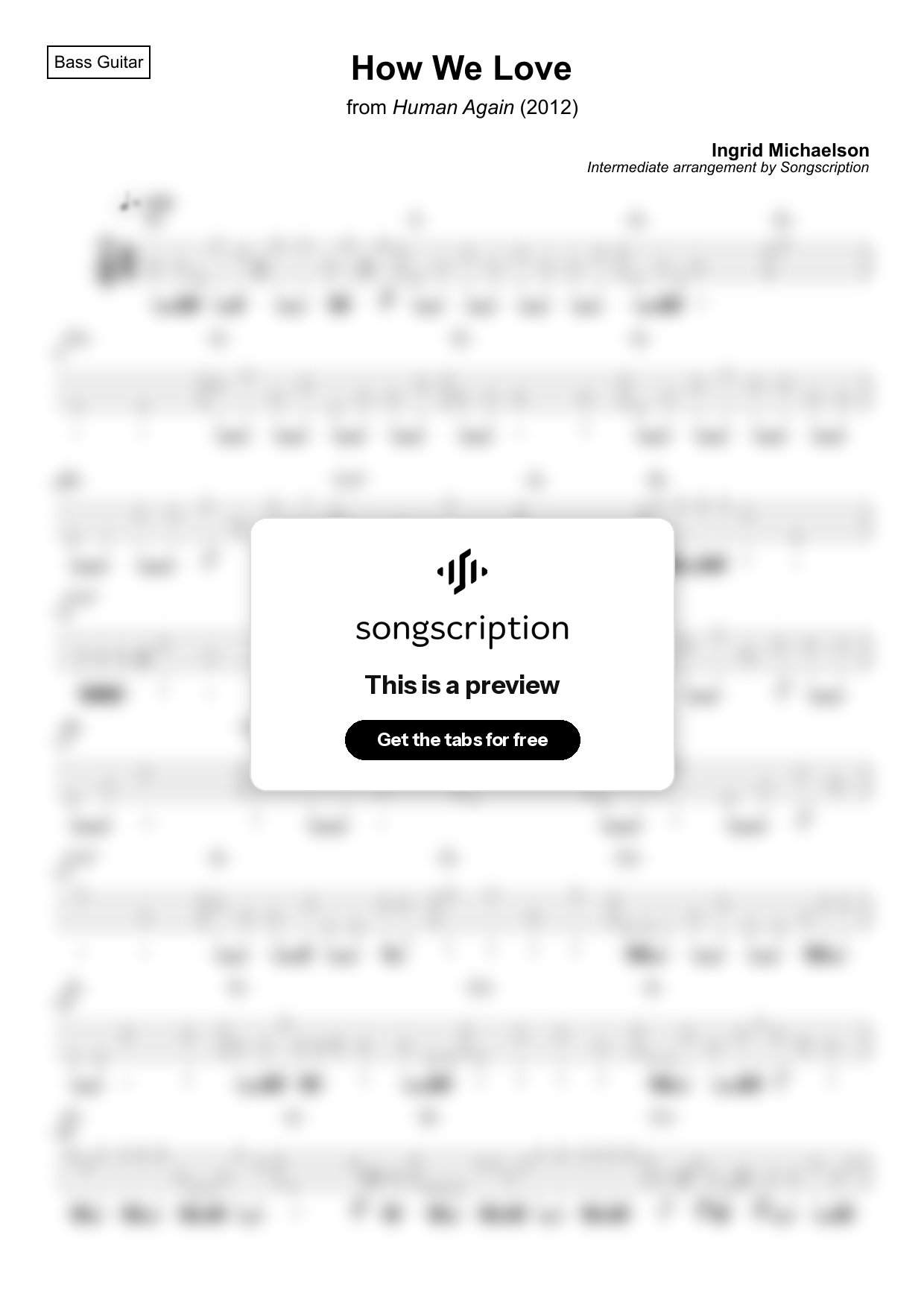 Intermediate Bass Guitar Tabs for "How We Love" by Ingrid Michaelson