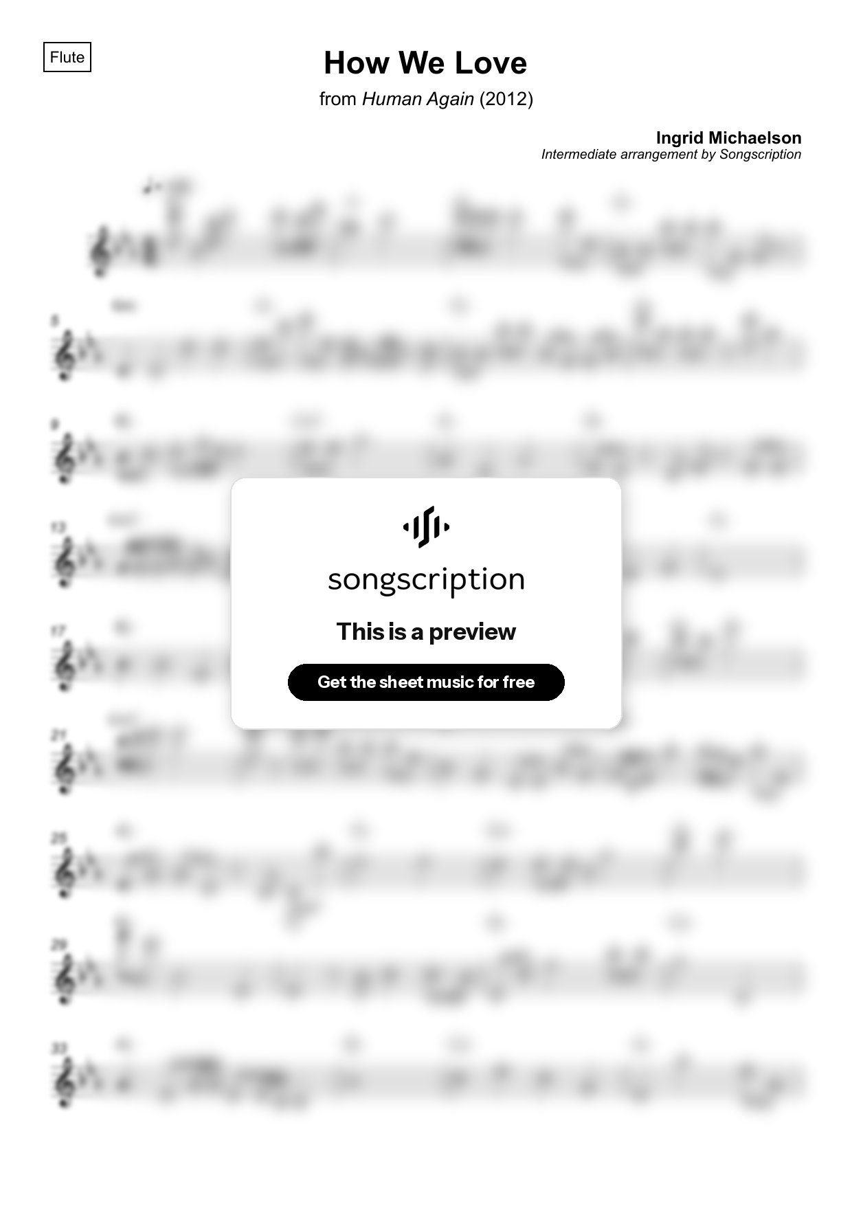 Intermediate Flute Sheet Music for "How We Love" by Ingrid Michaelson