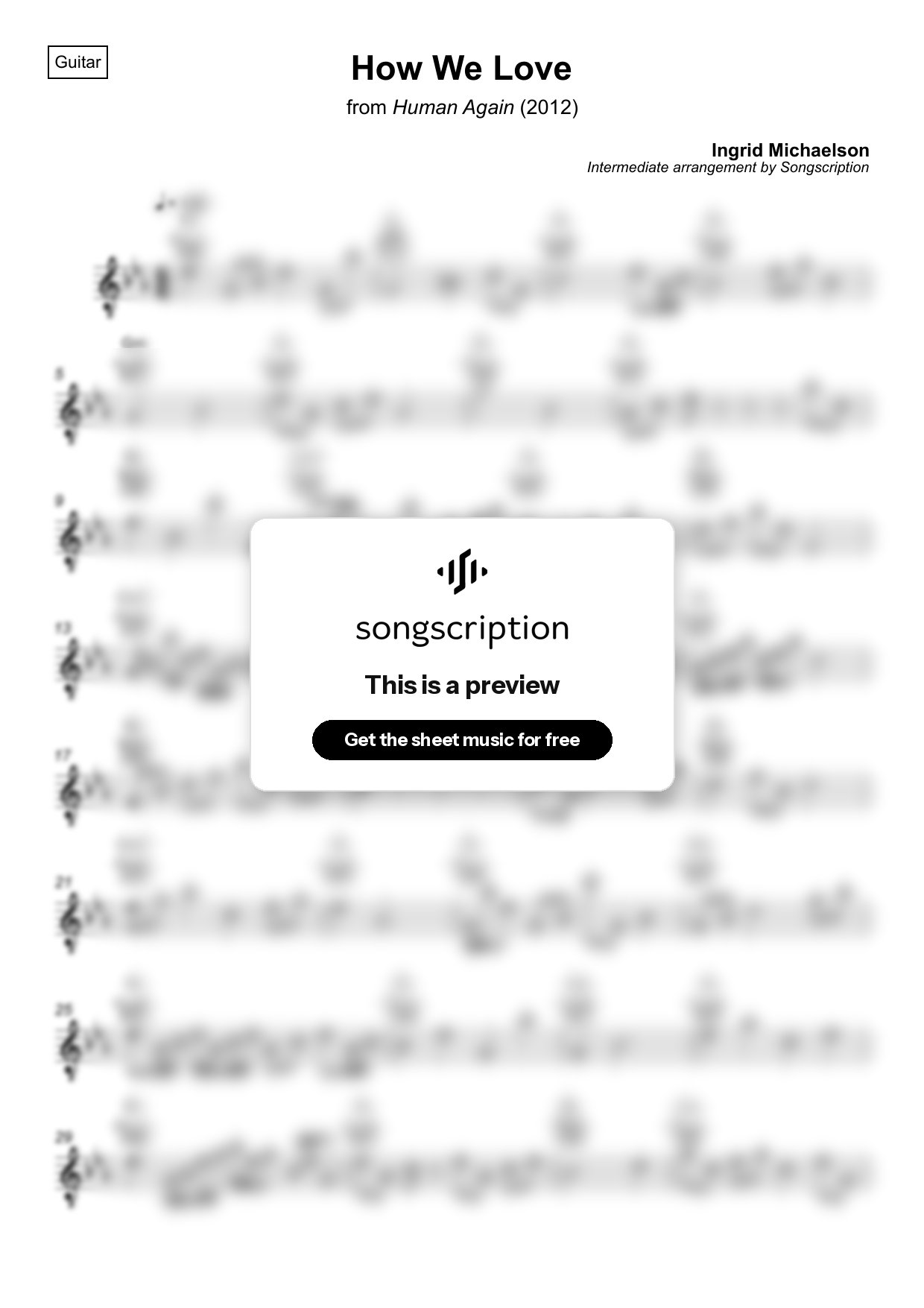 Intermediate Acoustic Guitar Sheet Music for "How We Love" by Ingrid Michaelson