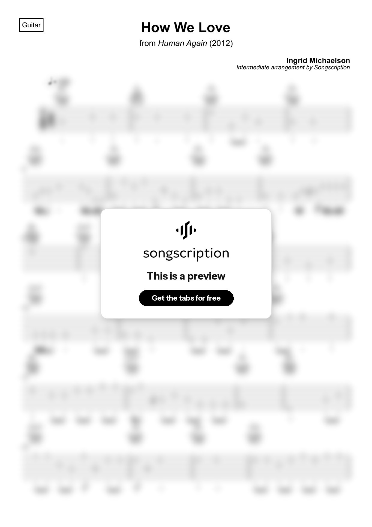 Intermediate Acoustic Guitar Tabs for "How We Love" by Ingrid Michaelson