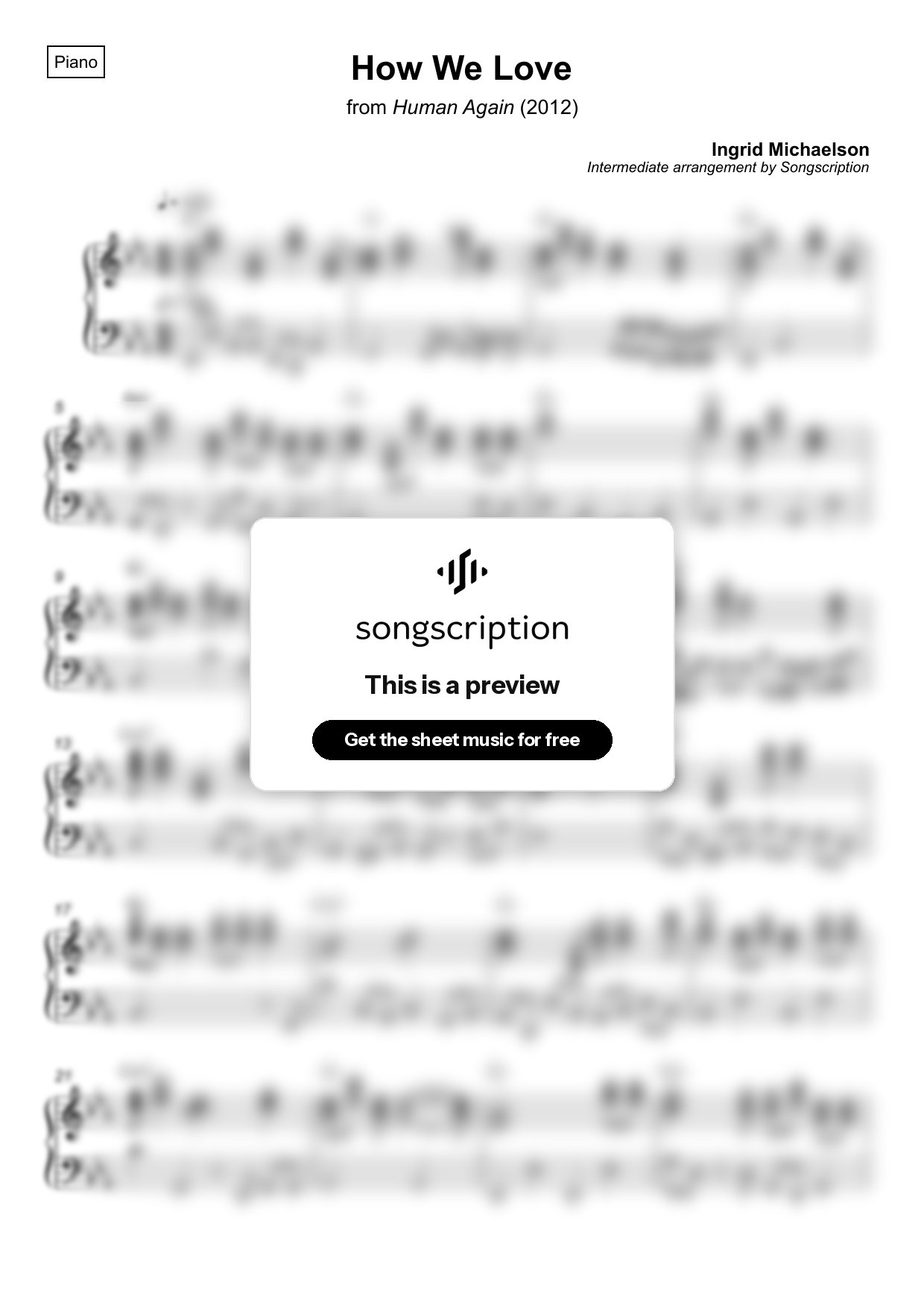 Intermediate Piano Sheet Music for "How We Love" by Ingrid Michaelson