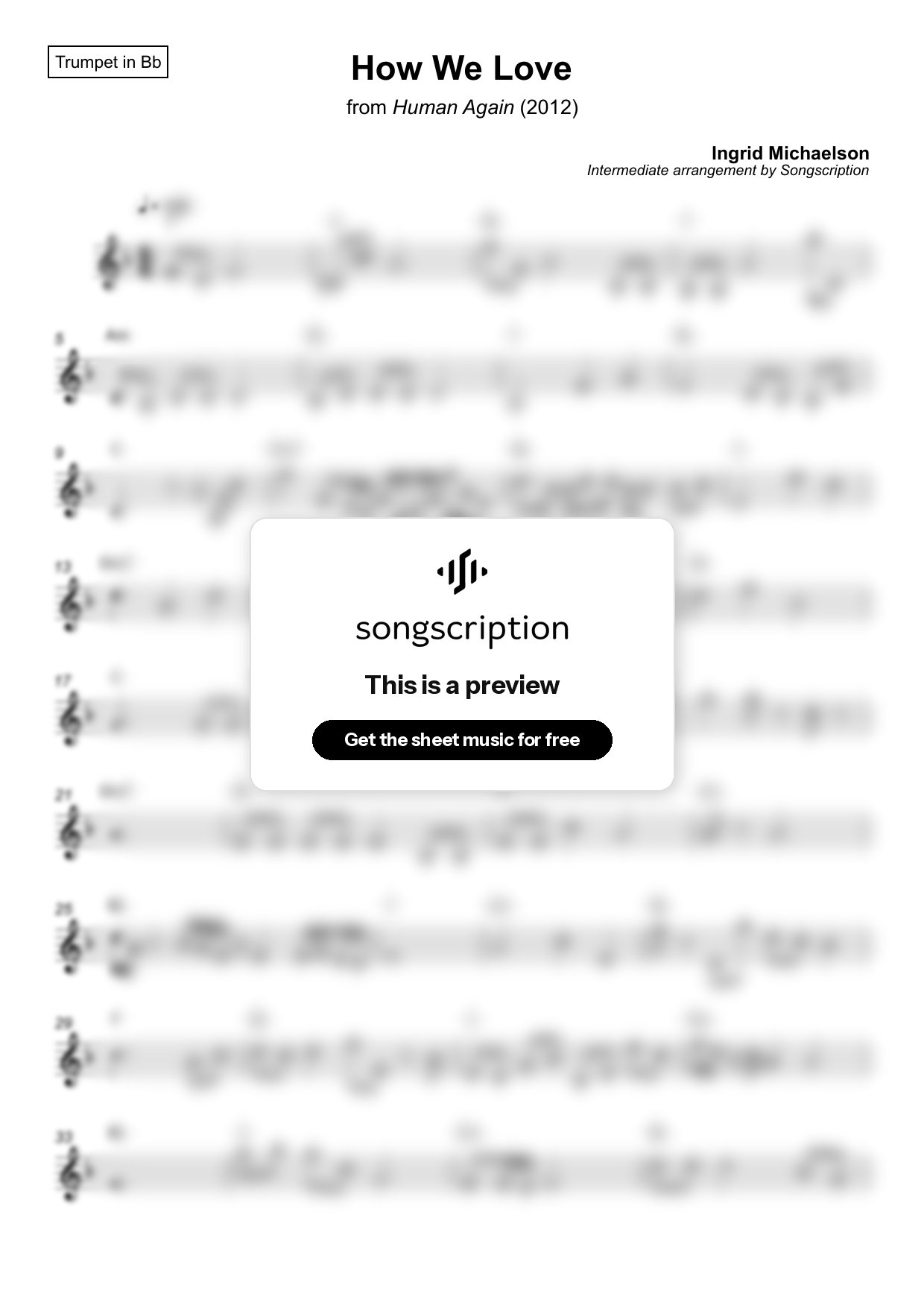 Intermediate Trumpet Sheet Music for "How We Love" by Ingrid Michaelson