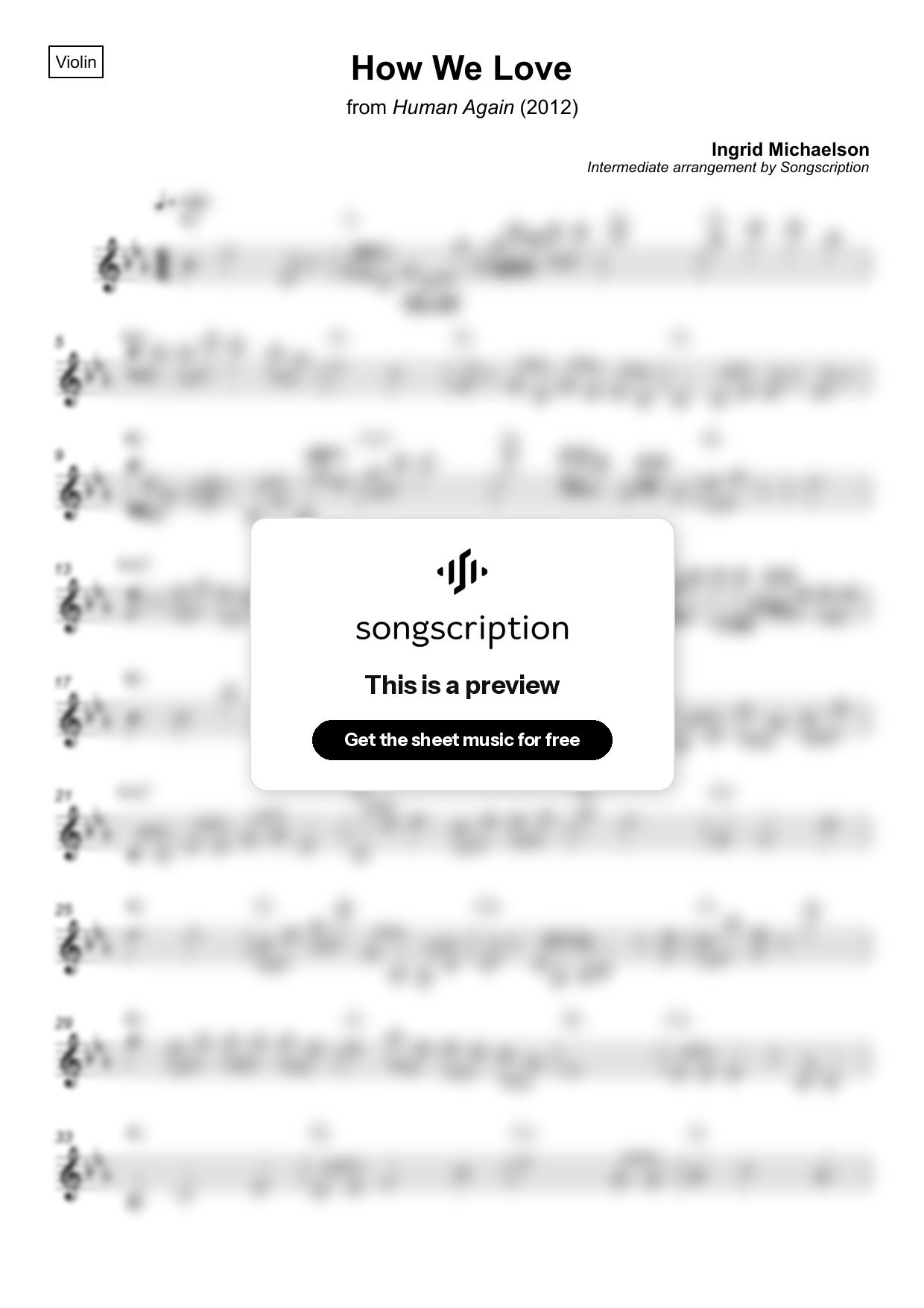 Intermediate Violin Sheet Music for "How We Love" by Ingrid Michaelson