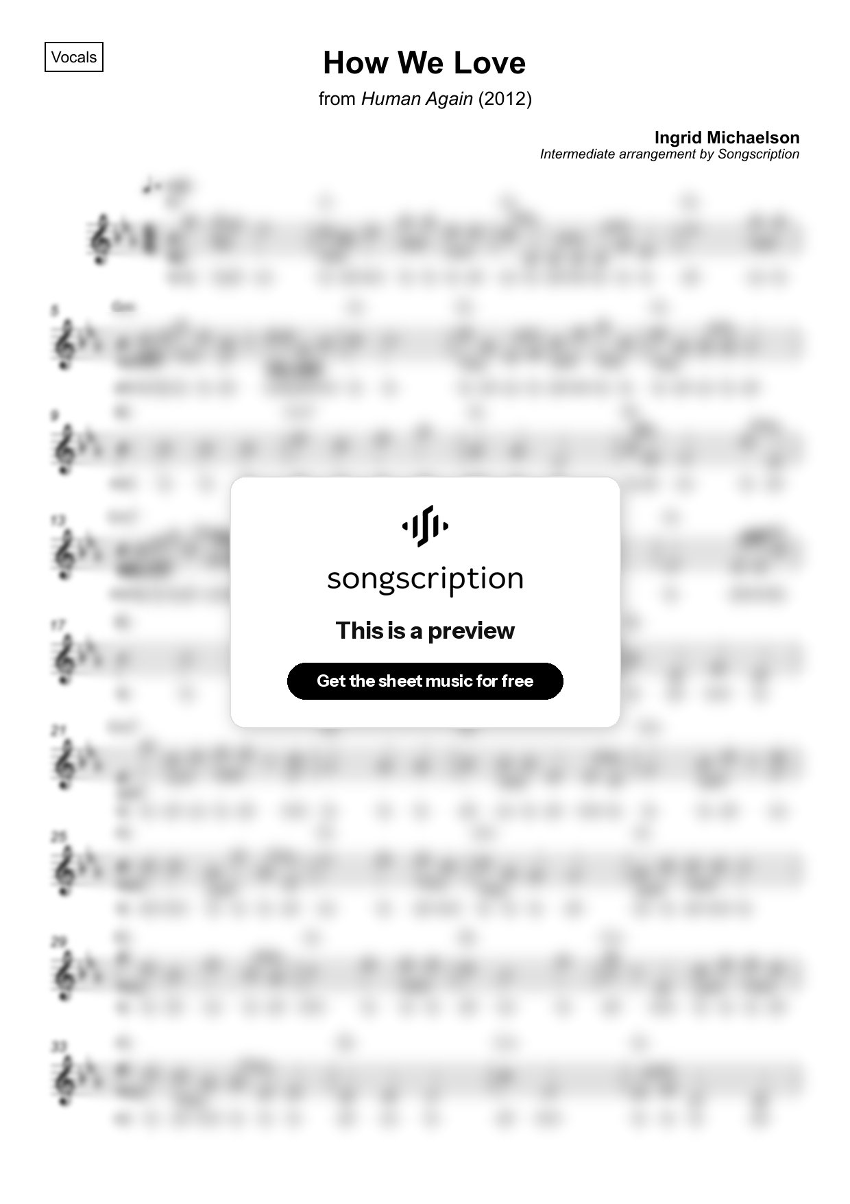 Intermediate Vocals Sheet Music for "How We Love" by Ingrid Michaelson