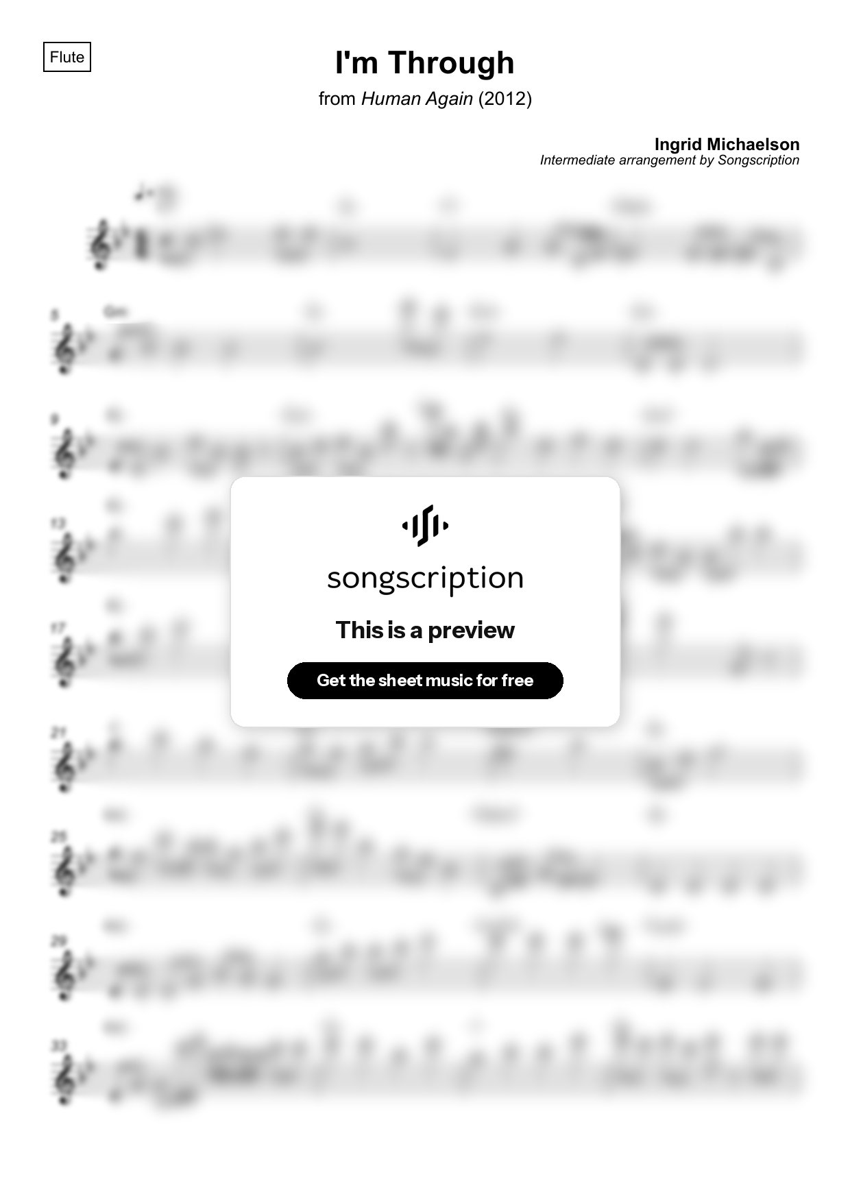 Intermediate Flute Sheet Music for "I'm Through" by Ingrid Michaelson