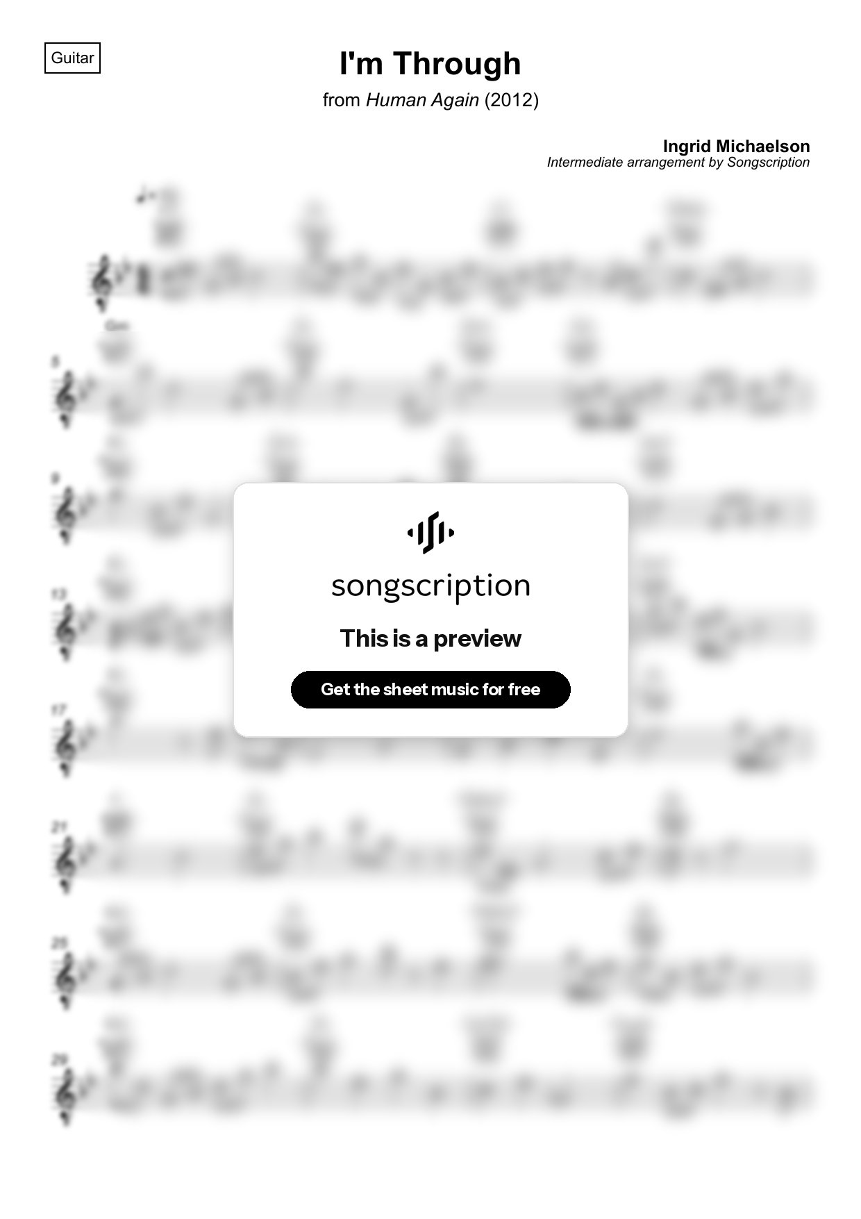 Intermediate Acoustic Guitar Sheet Music for "I'm Through" by Ingrid Michaelson