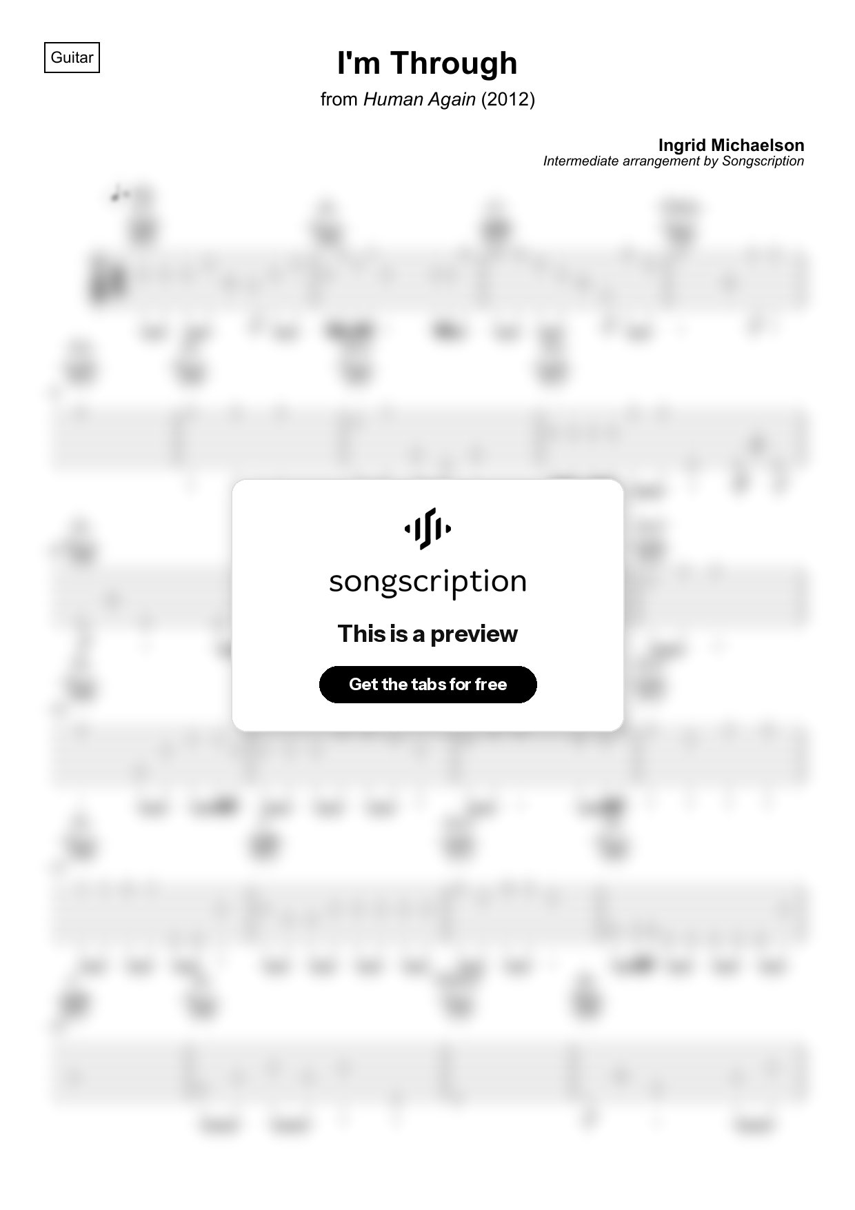 Intermediate Acoustic Guitar Tabs for "I'm Through" by Ingrid Michaelson
