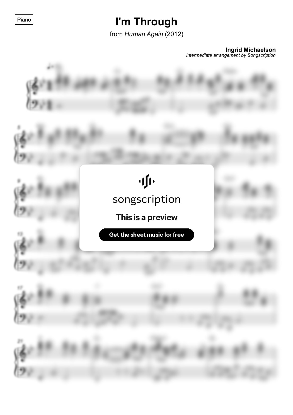 Intermediate Piano Sheet Music for "I'm Through" by Ingrid Michaelson