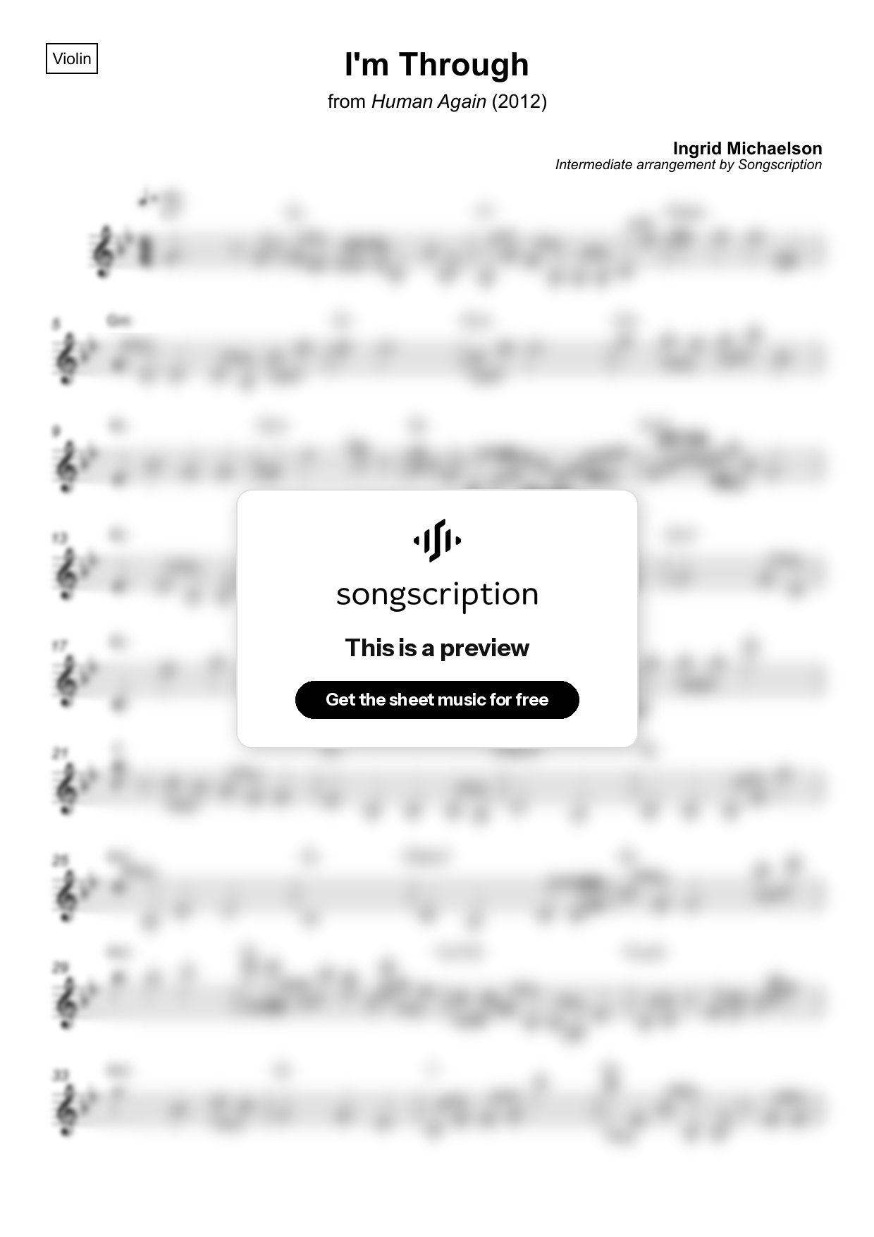 Intermediate Violin Sheet Music for "I'm Through" by Ingrid Michaelson