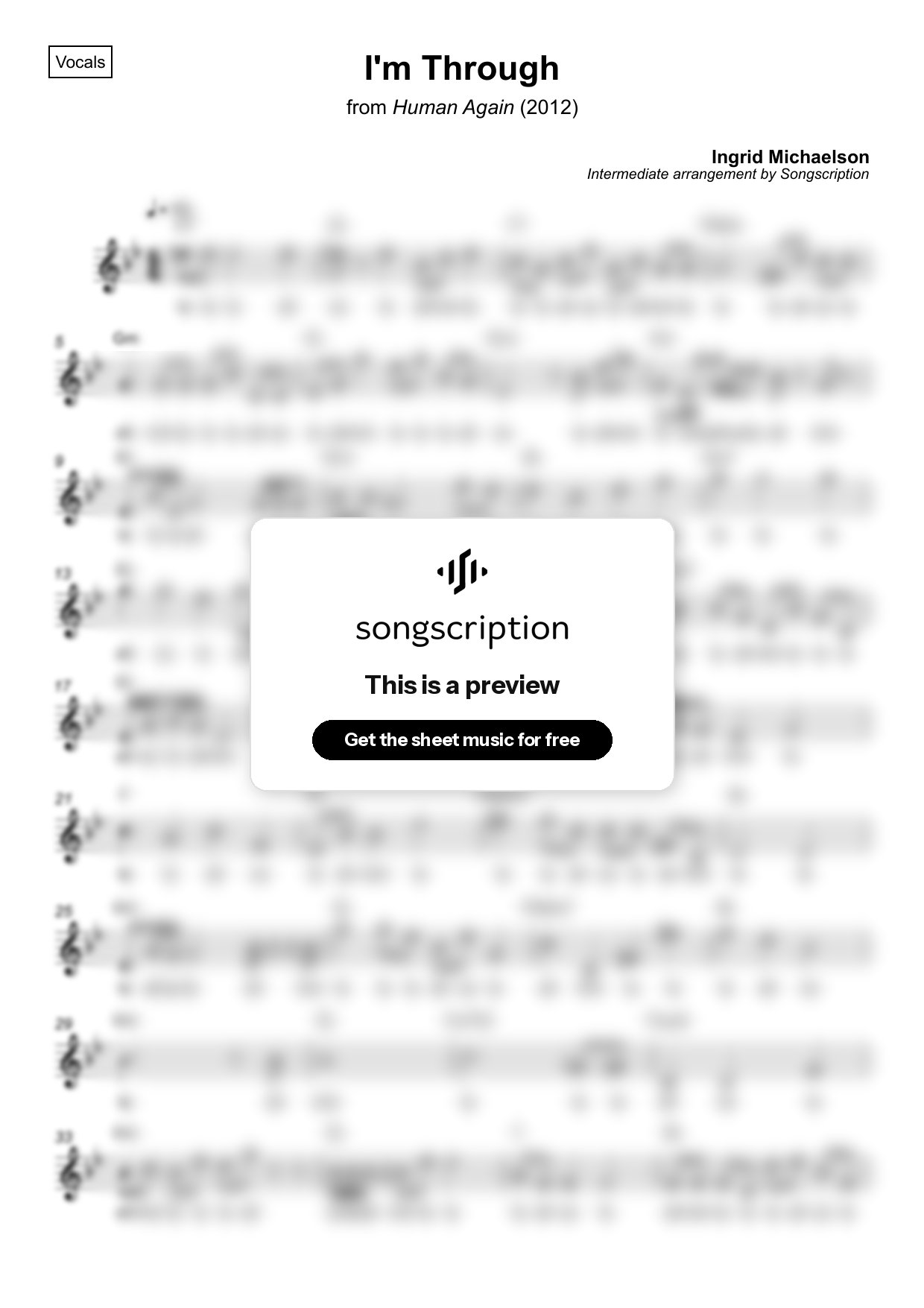Intermediate Vocals Sheet Music for "I'm Through" by Ingrid Michaelson