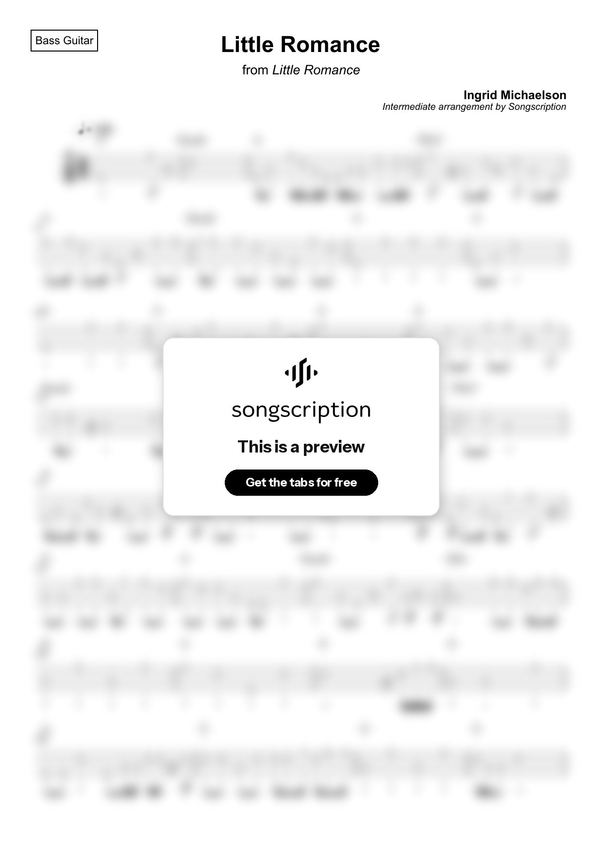 Intermediate Bass Guitar Tabs for "Little Romance" by Ingrid Michaelson