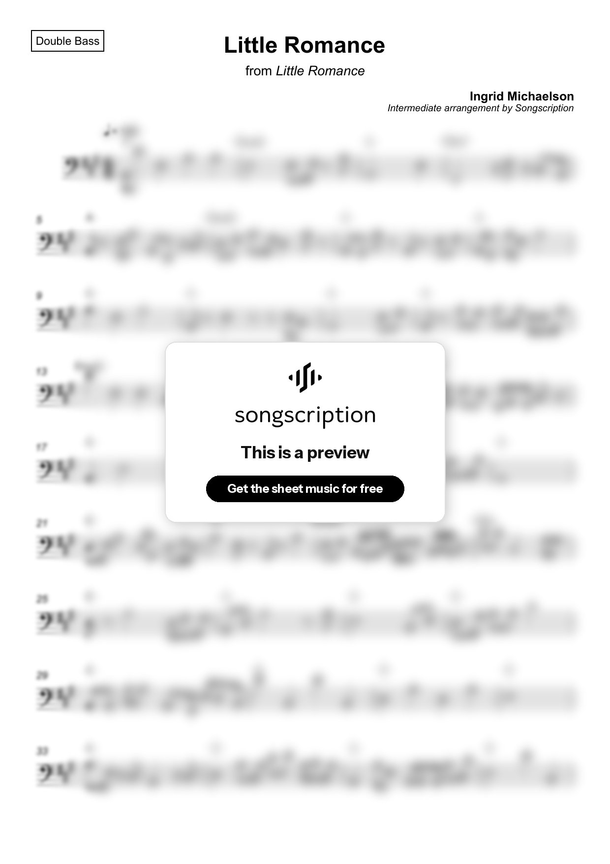 Intermediate Double Bass Sheet Music for "Little Romance" by Ingrid Michaelson