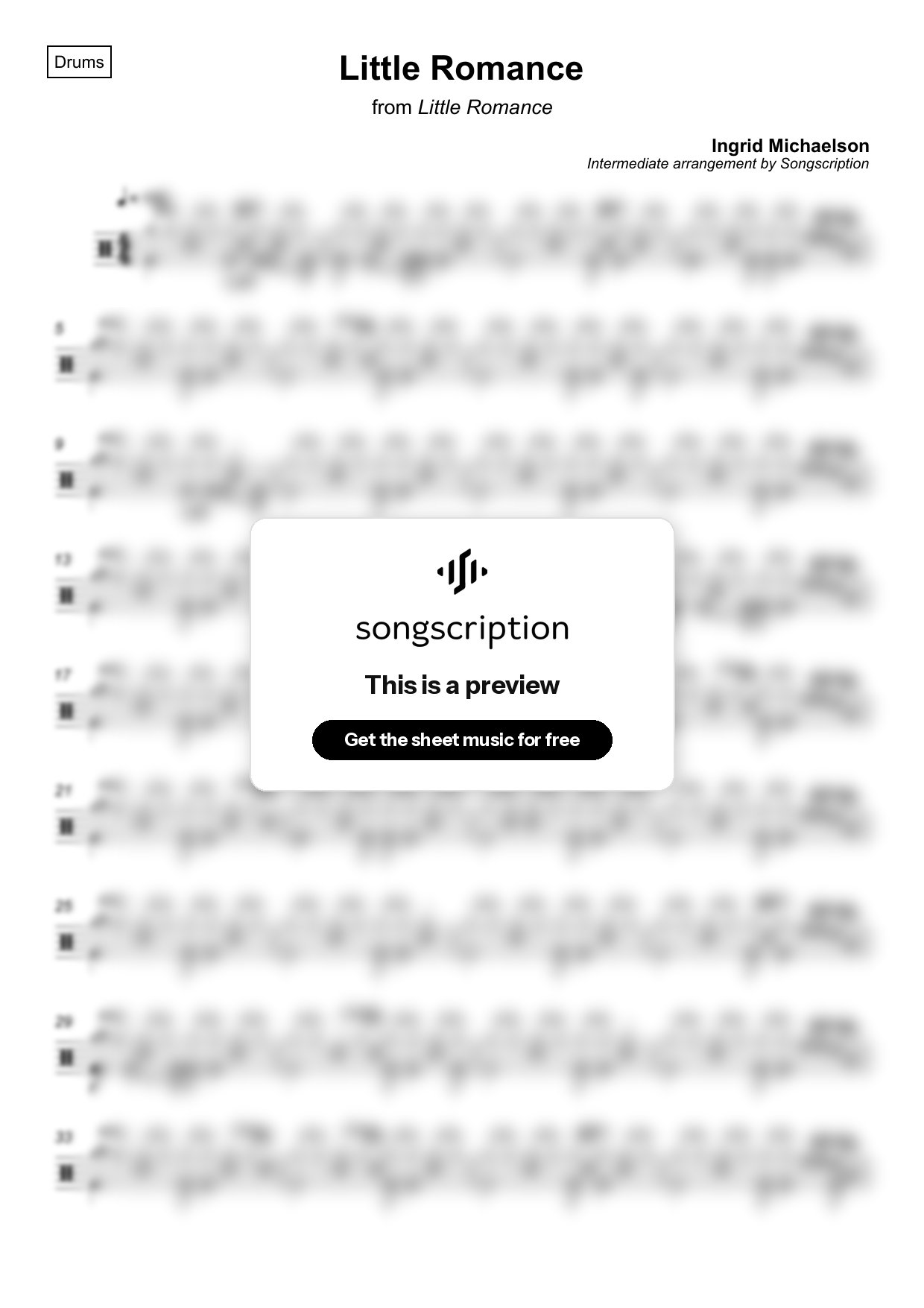 Intermediate Drums Sheet Music for "Little Romance" by Ingrid Michaelson
