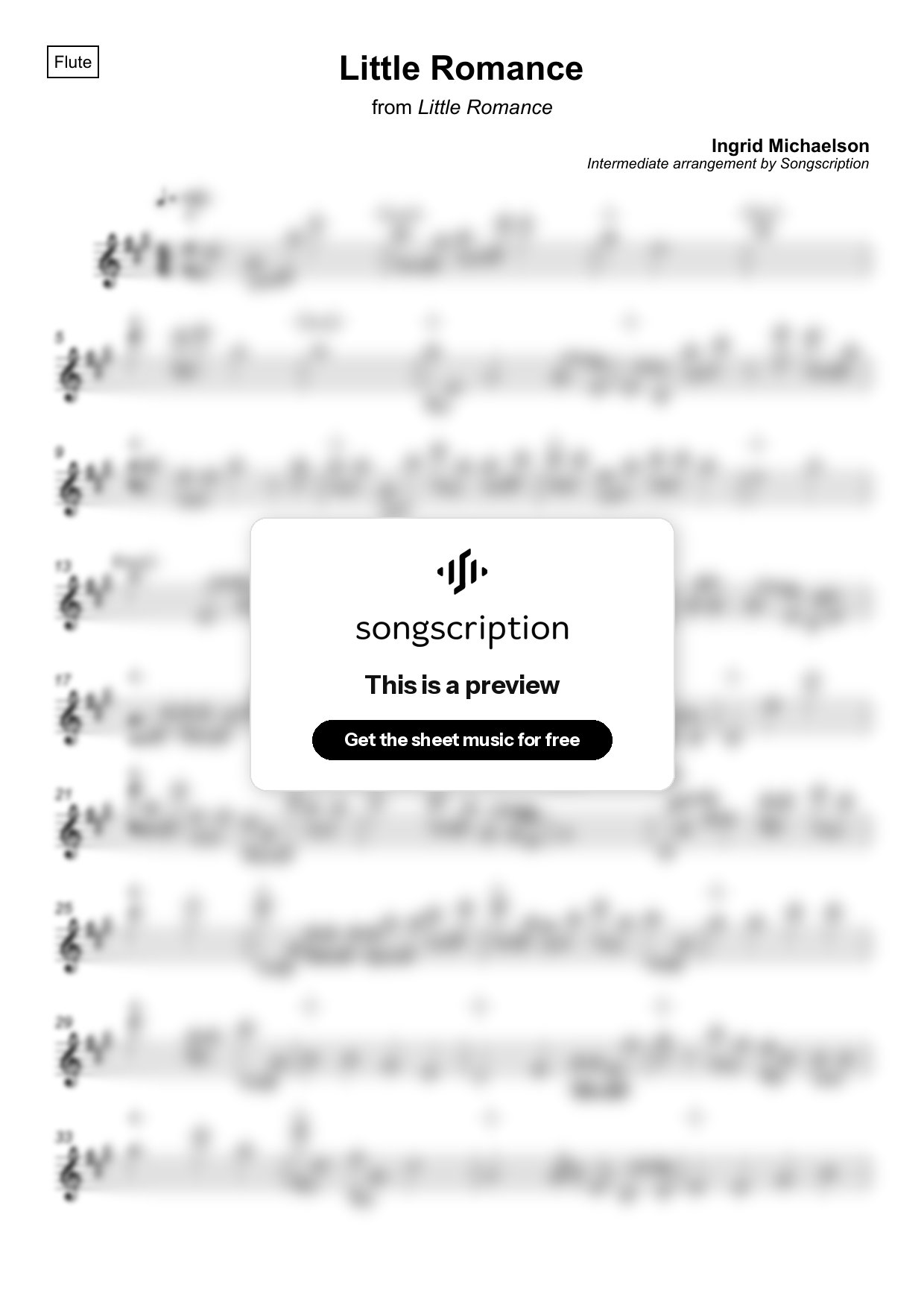 Intermediate Flute Sheet Music for "Little Romance" by Ingrid Michaelson