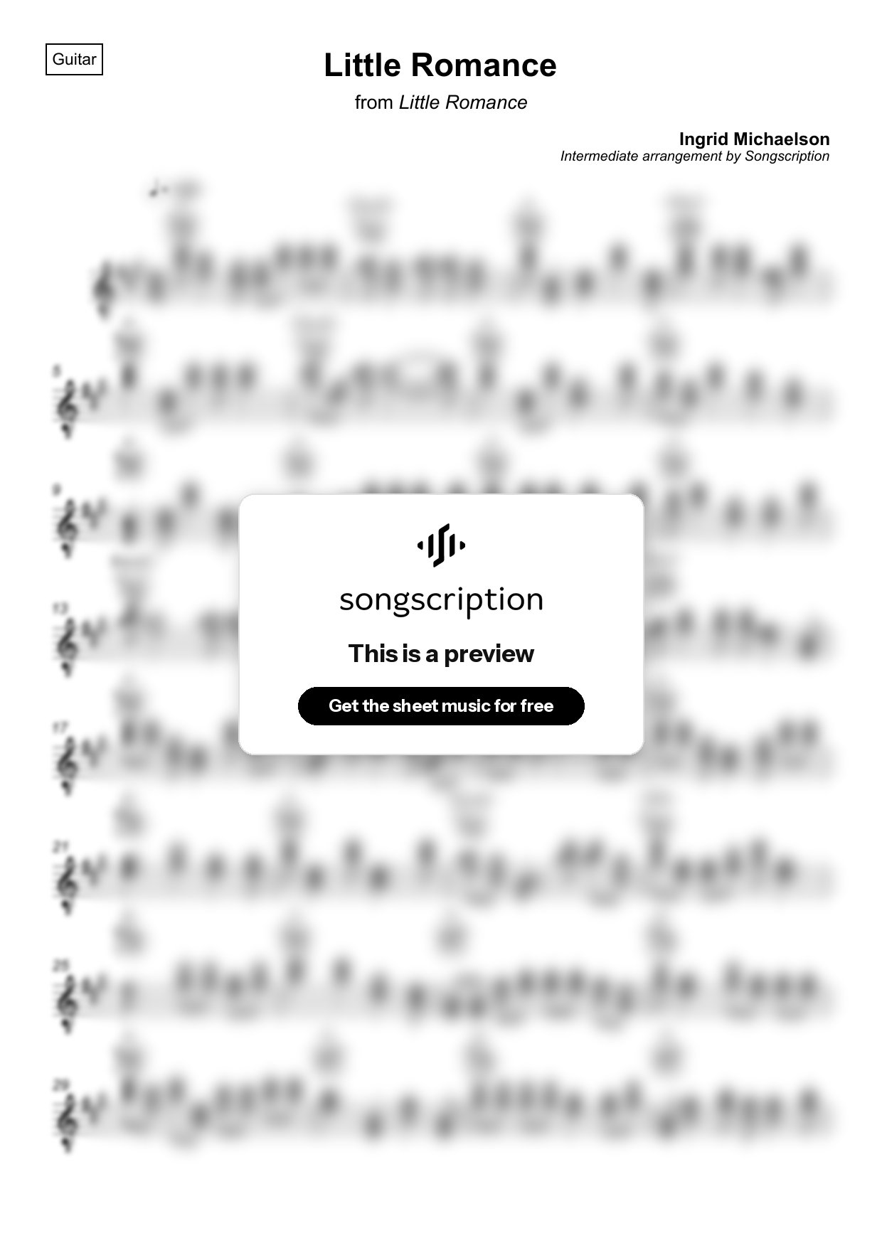 Intermediate Acoustic Guitar Sheet Music for "Little Romance" by Ingrid Michaelson