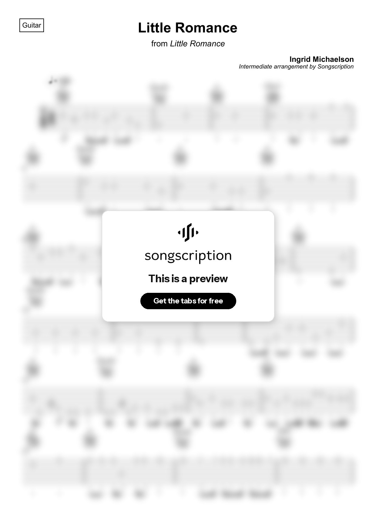 Intermediate Acoustic Guitar Tabs for "Little Romance" by Ingrid Michaelson