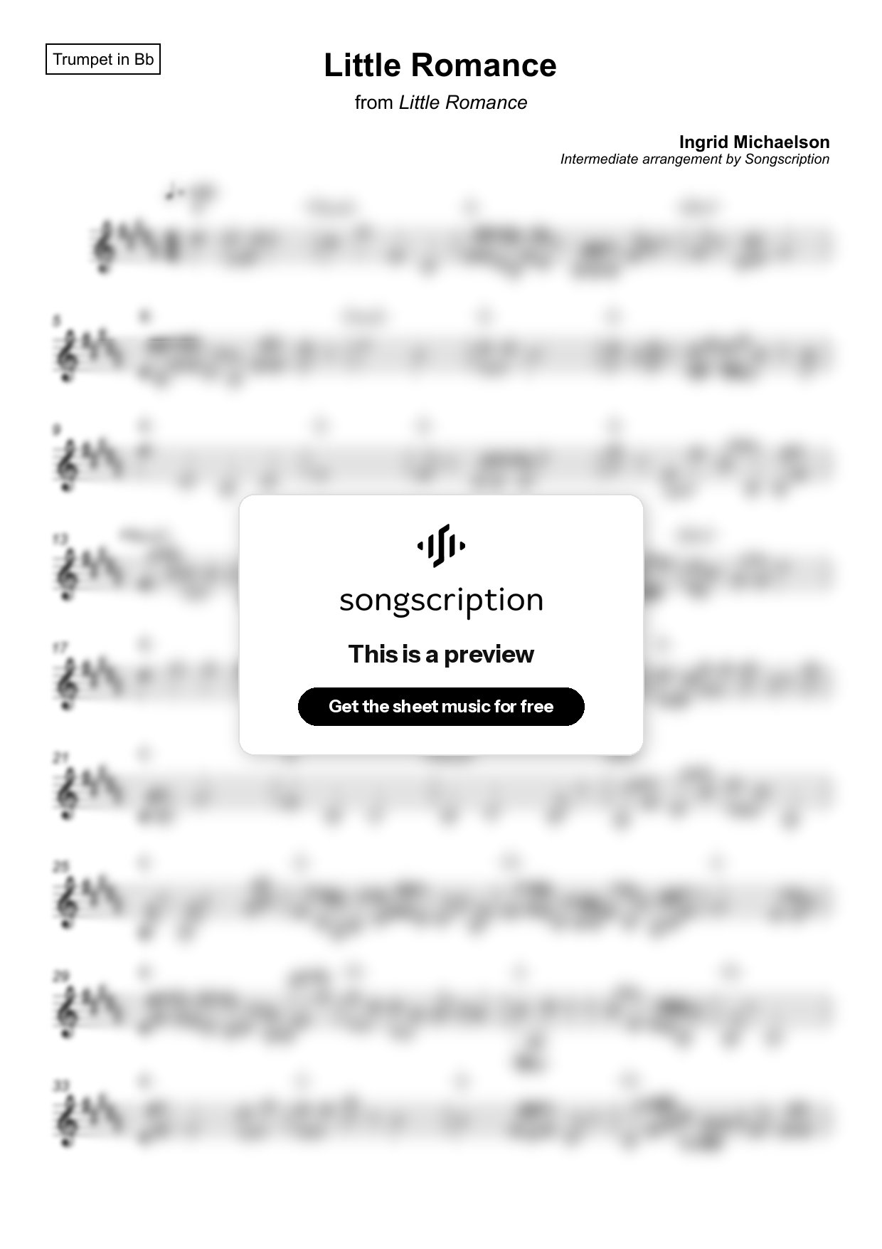 Intermediate Trumpet Sheet Music for "Little Romance" by Ingrid Michaelson