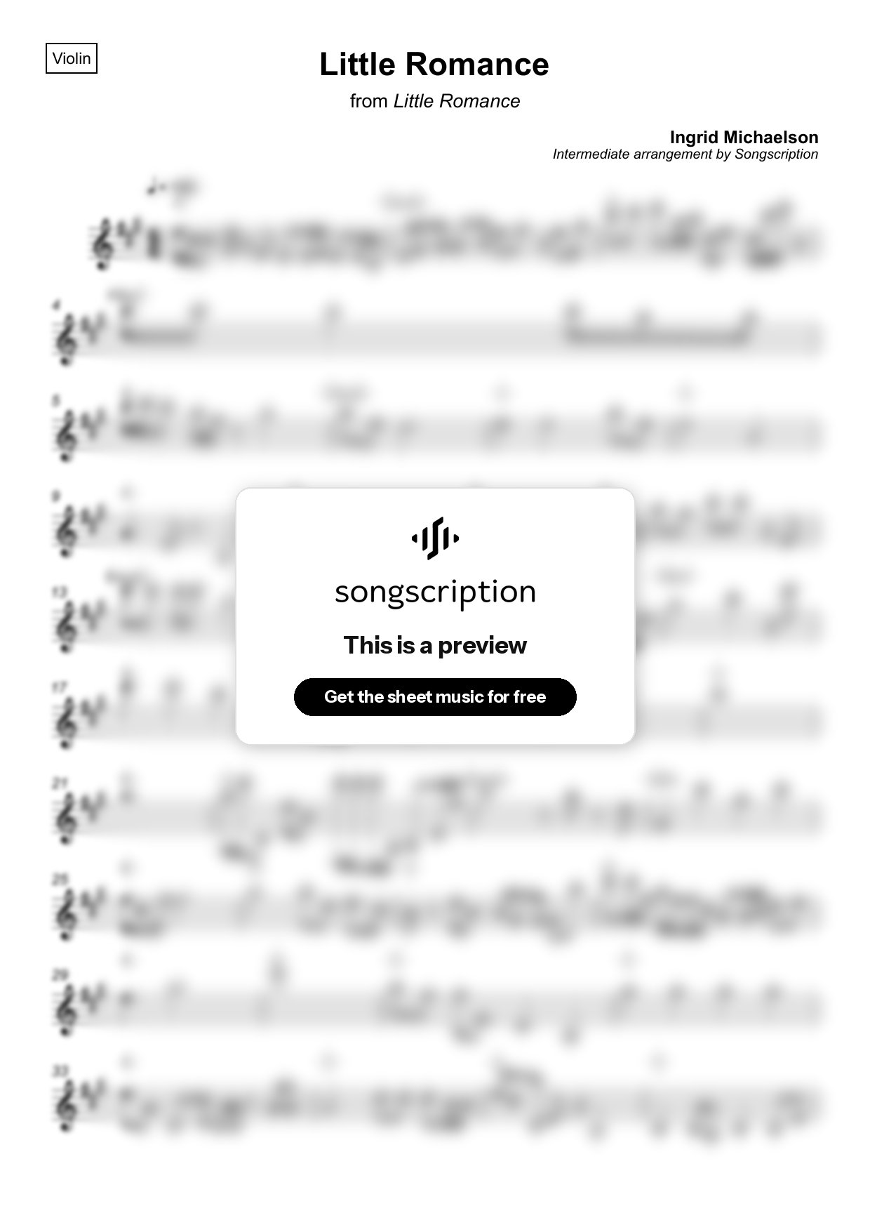 Intermediate Violin Sheet Music for "Little Romance" by Ingrid Michaelson