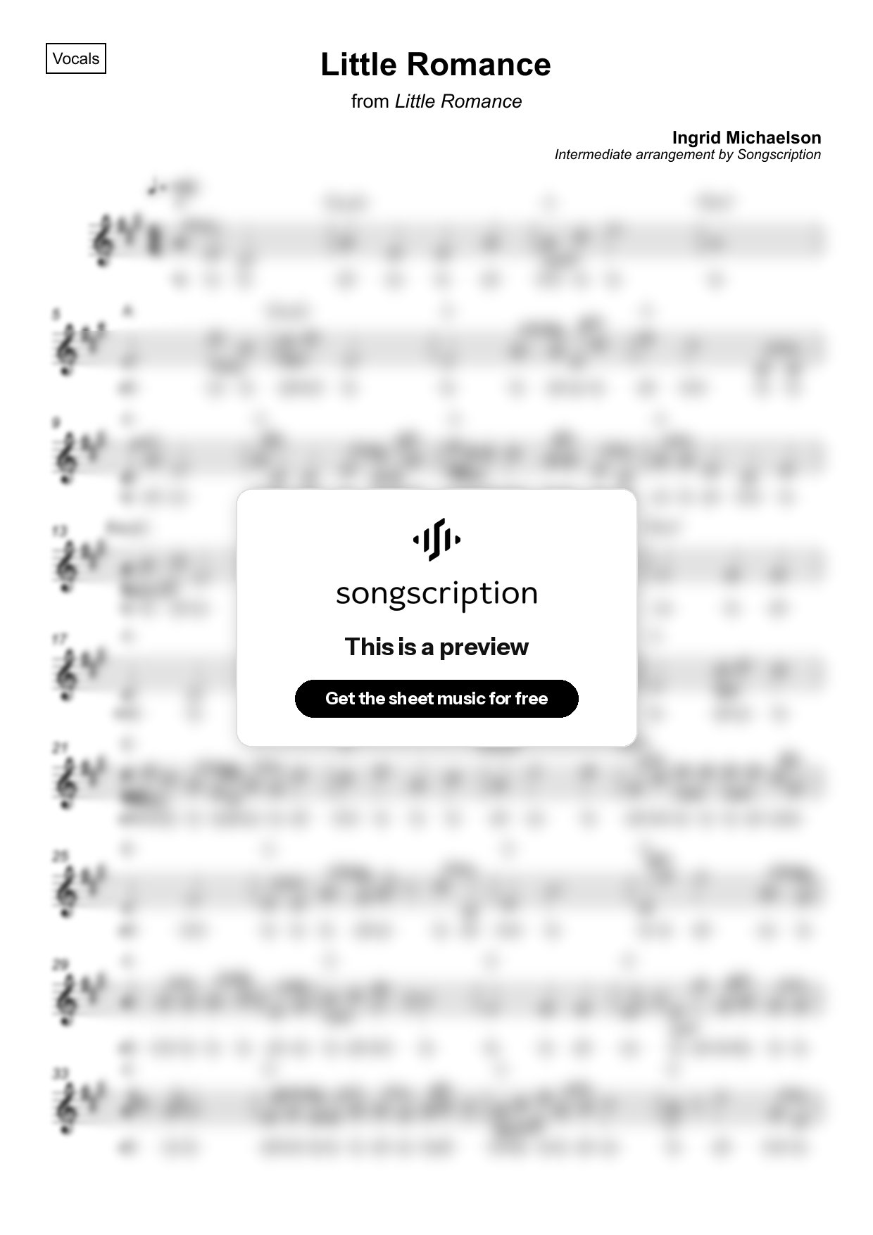 Intermediate Vocals Sheet Music for "Little Romance" by Ingrid Michaelson